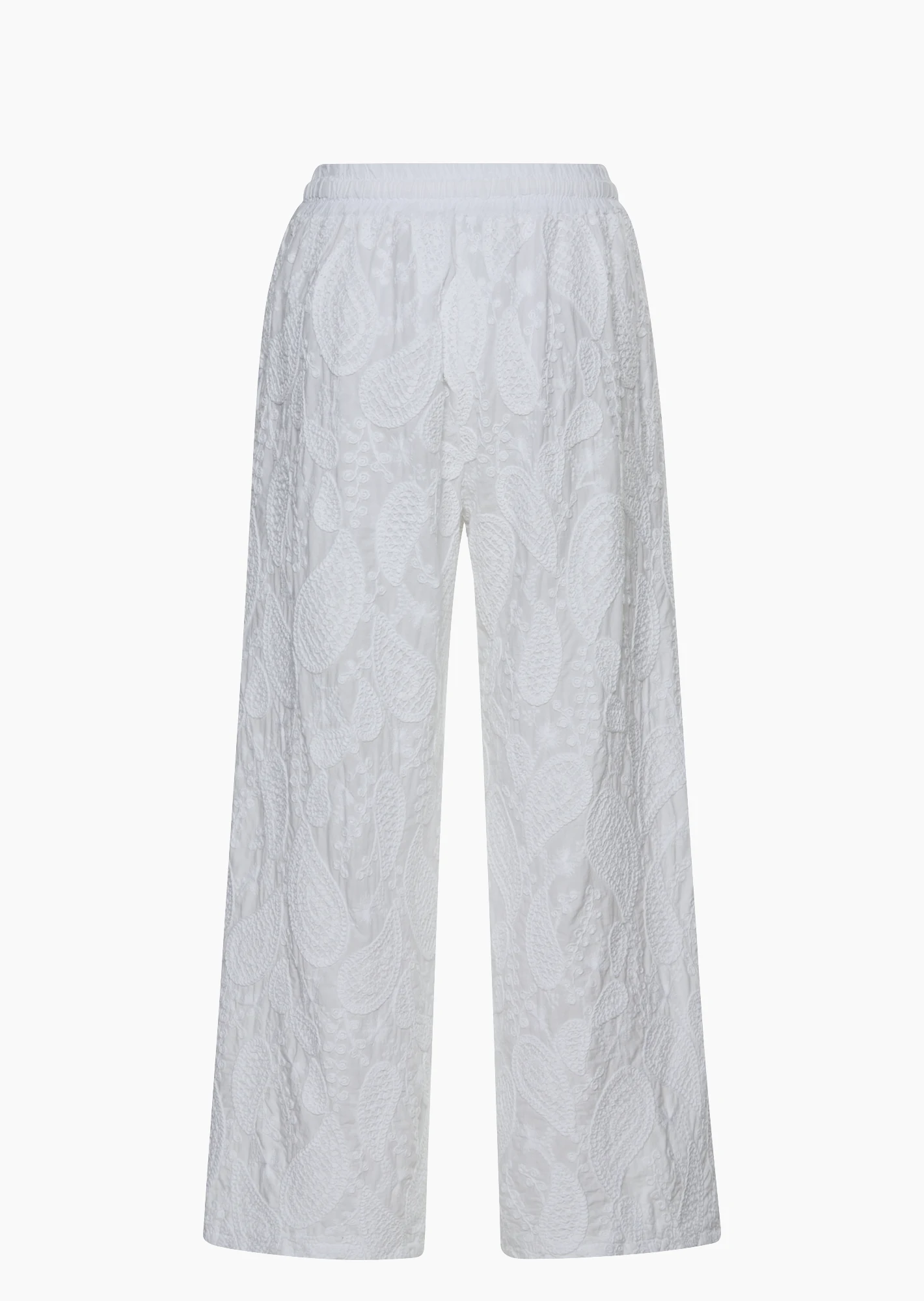 Wide Leg Hose bestickt, weiß