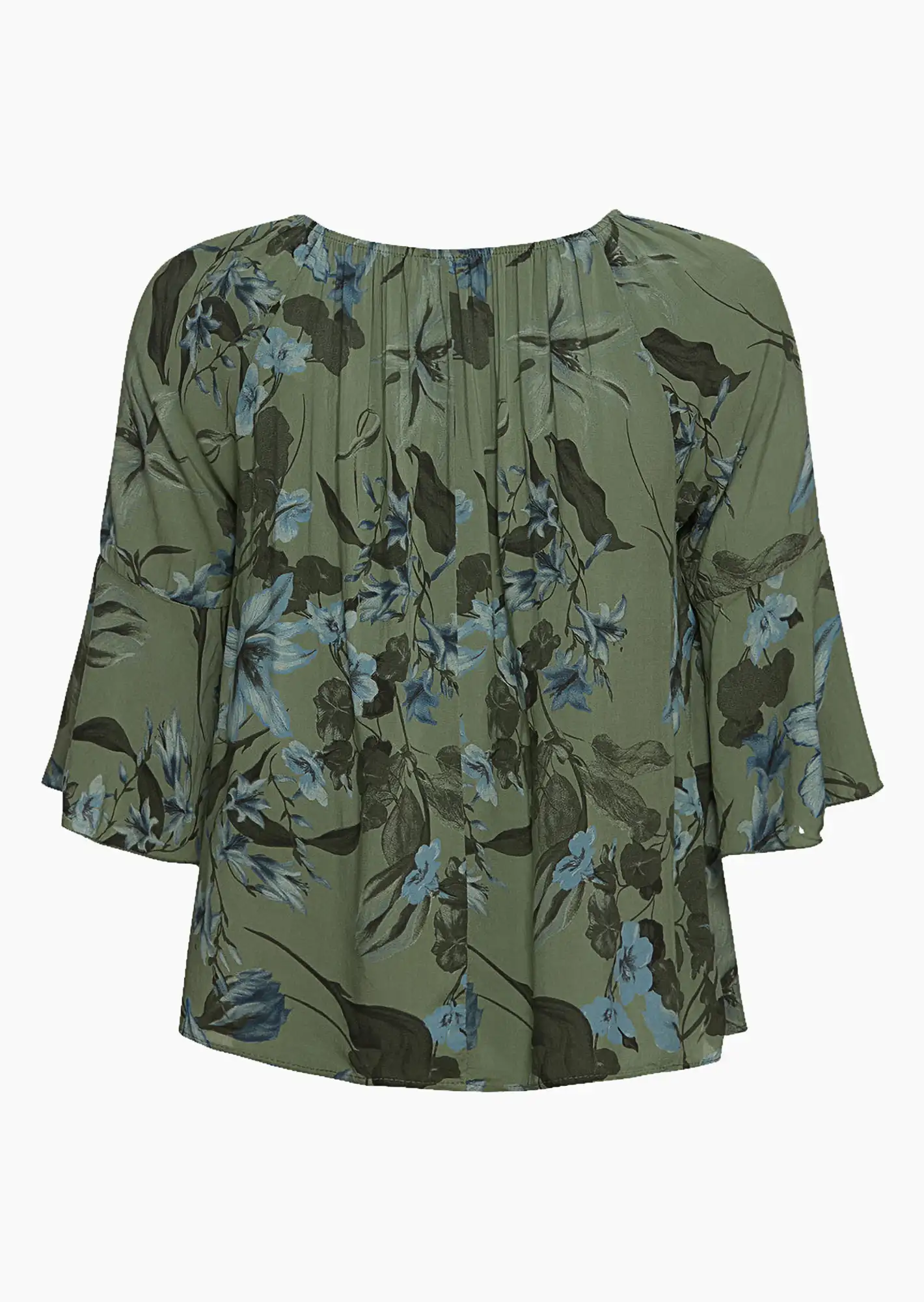Bluse mit Blumen, salbei