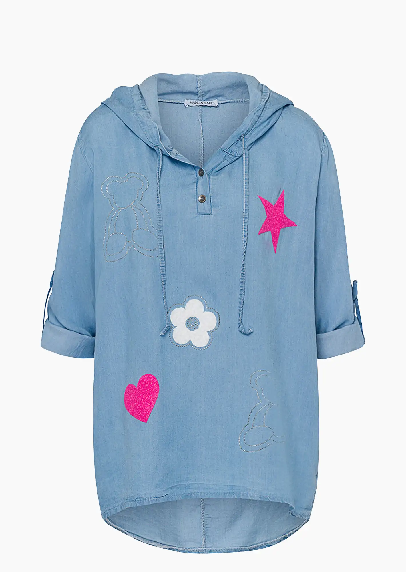 Bluse 'Bärchen', bleached denim