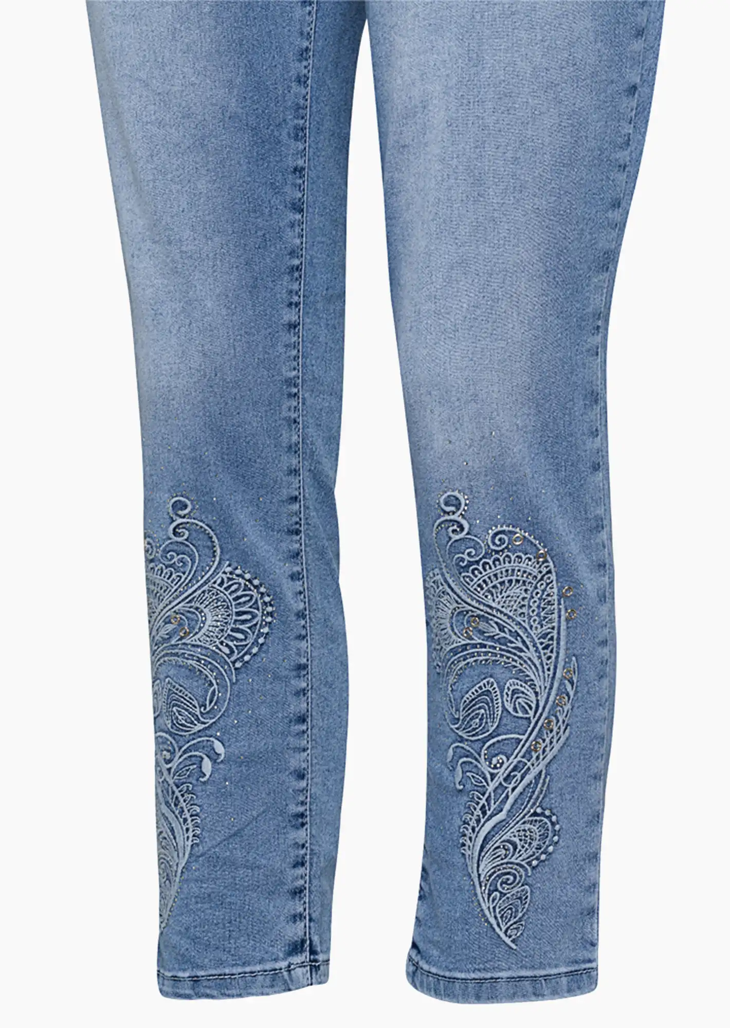 Jeggings mit Stickerei, light blue denim