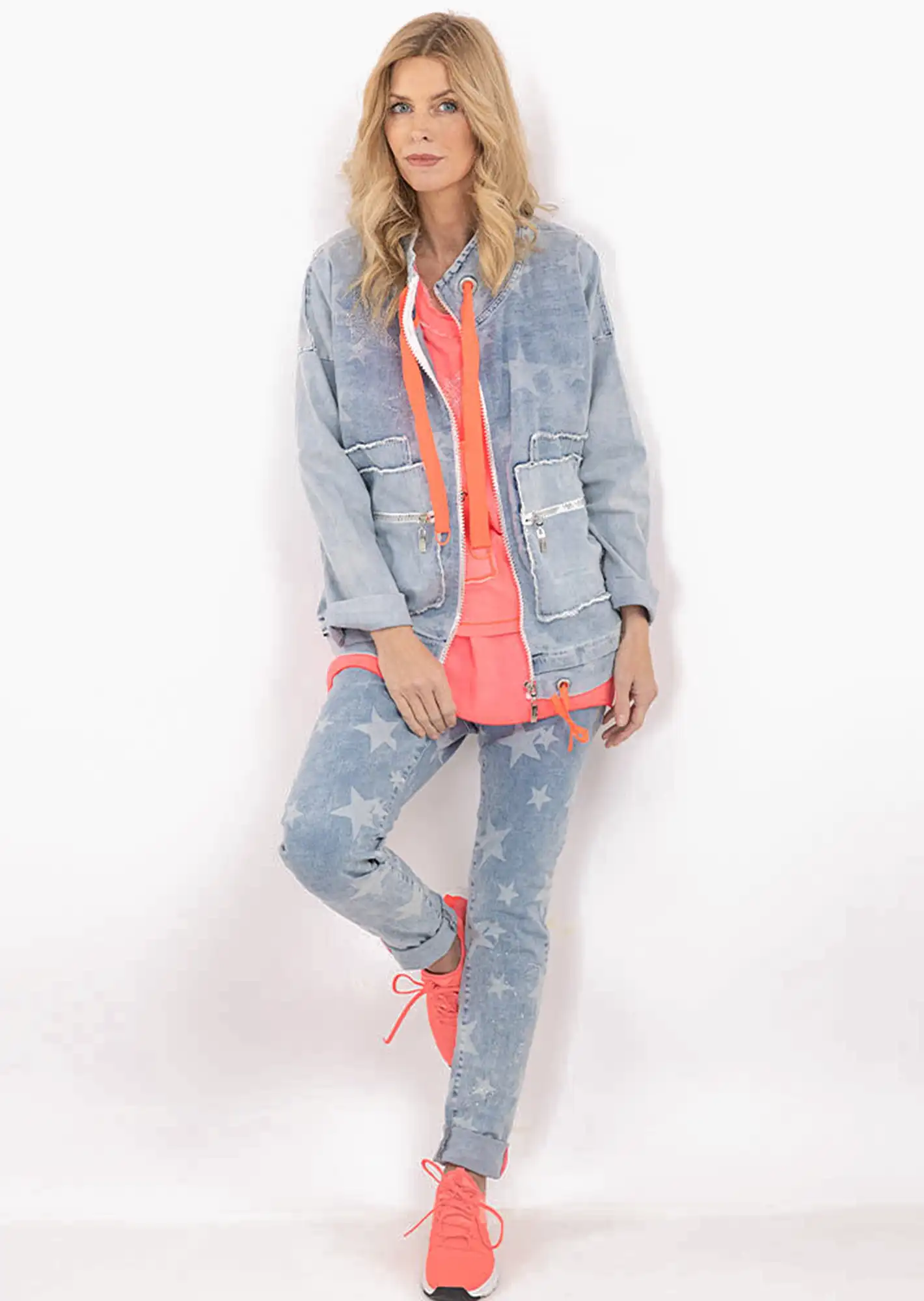 Jacke 'Sterne', bleached denim