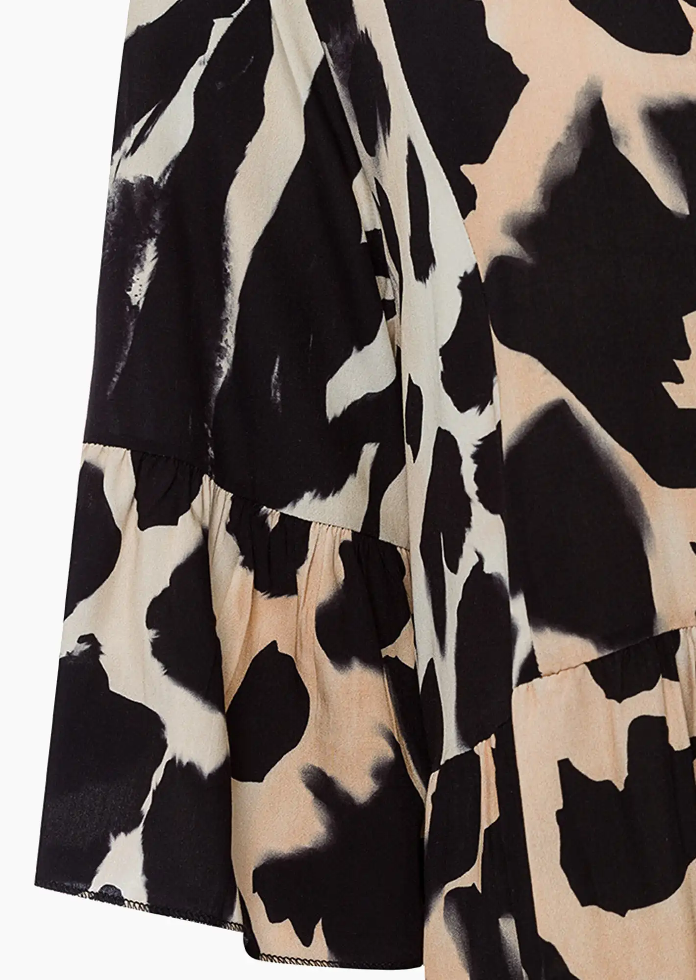 Maxikleid mit Volants, schwarz-crema