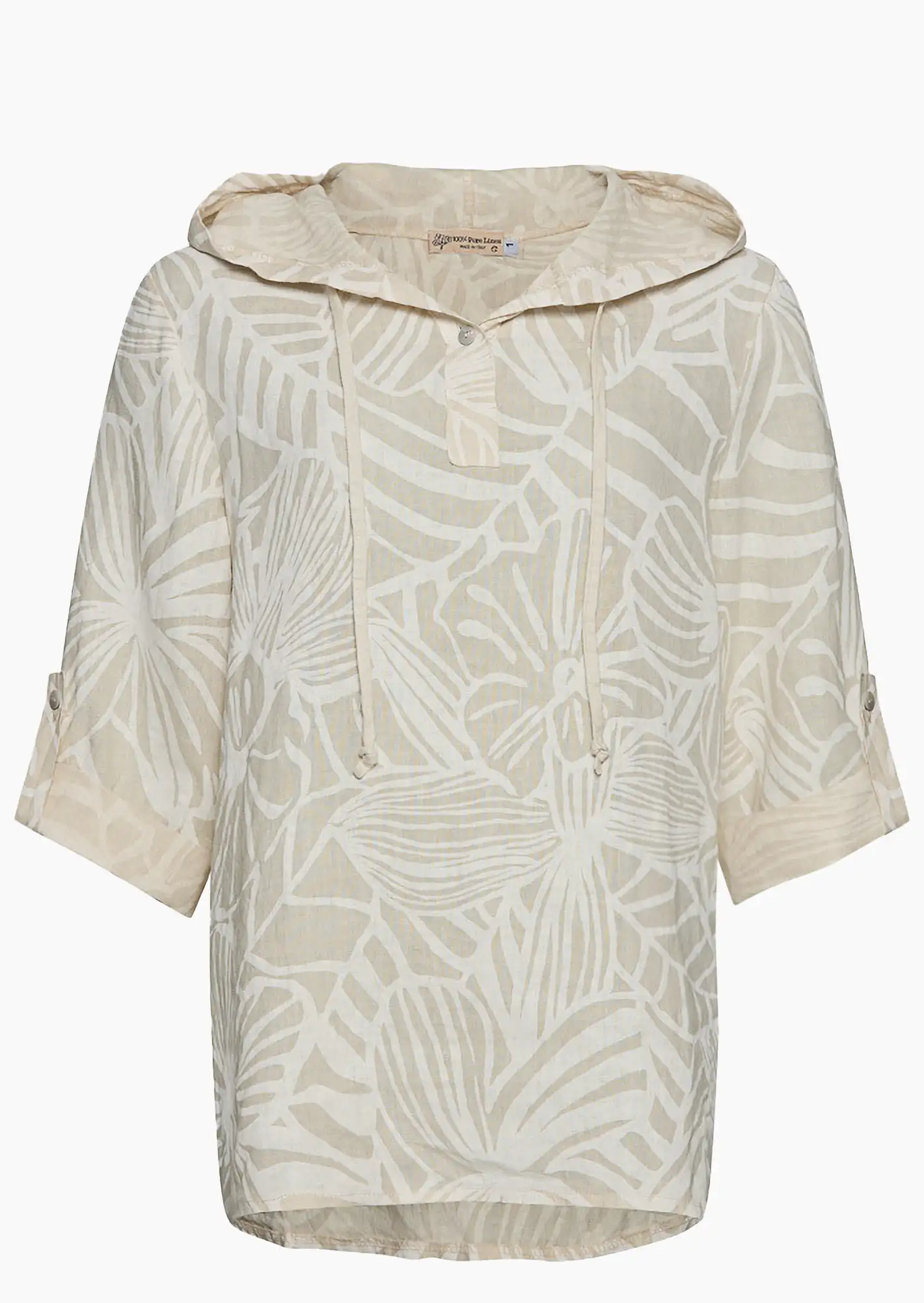 Leinenbluse mit Kapuze, sand