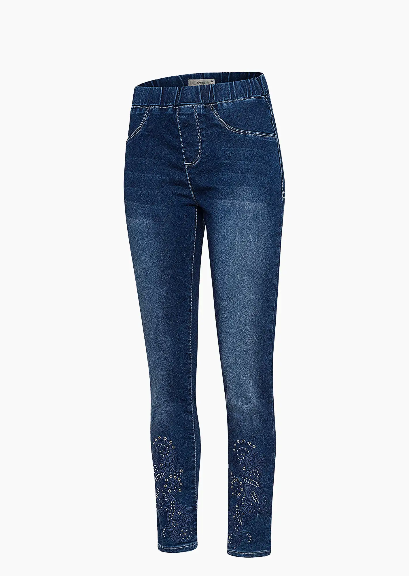 Jeggings Stickerei, blue denim