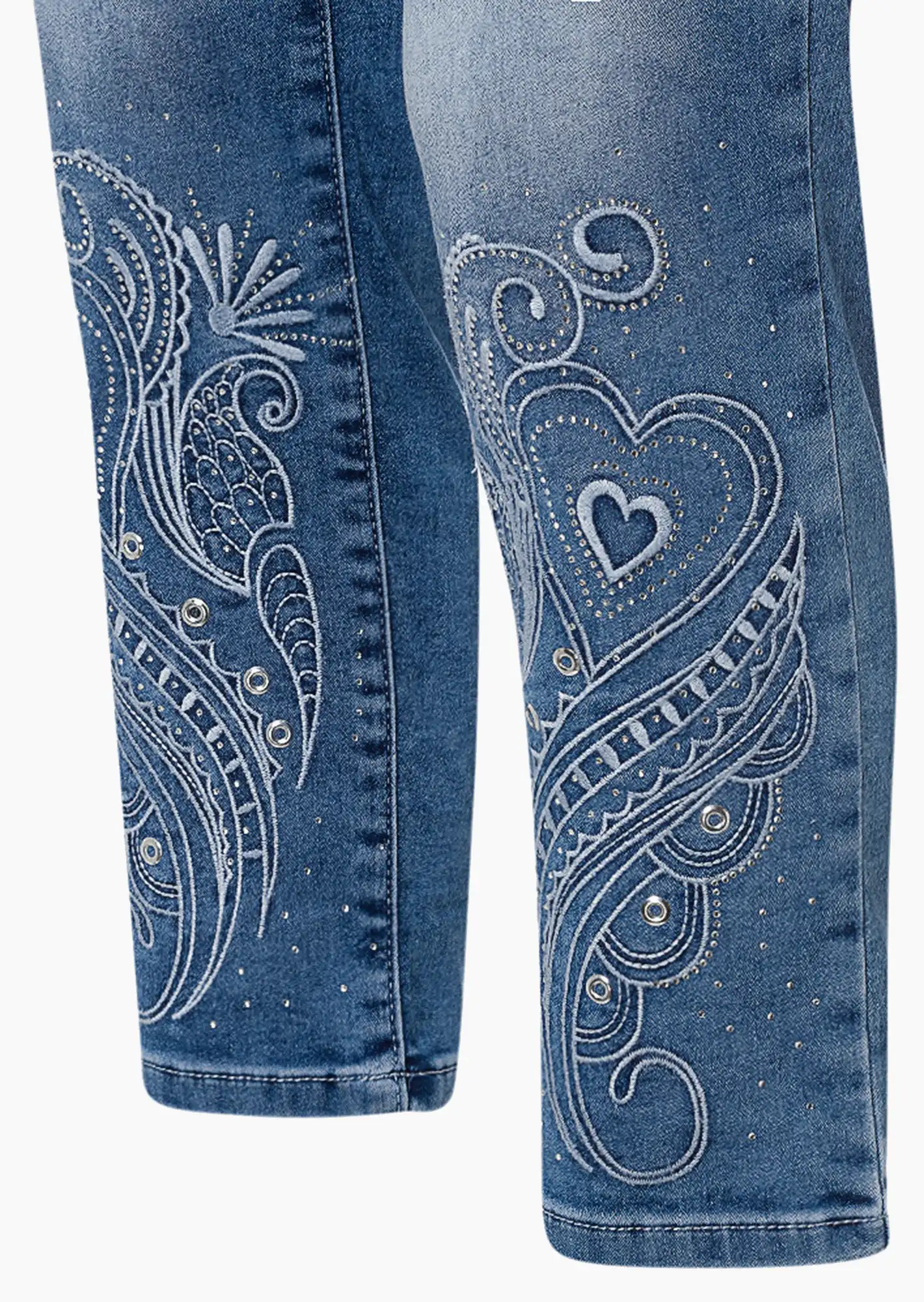 Jeggings mit Stickerei, light blue denim