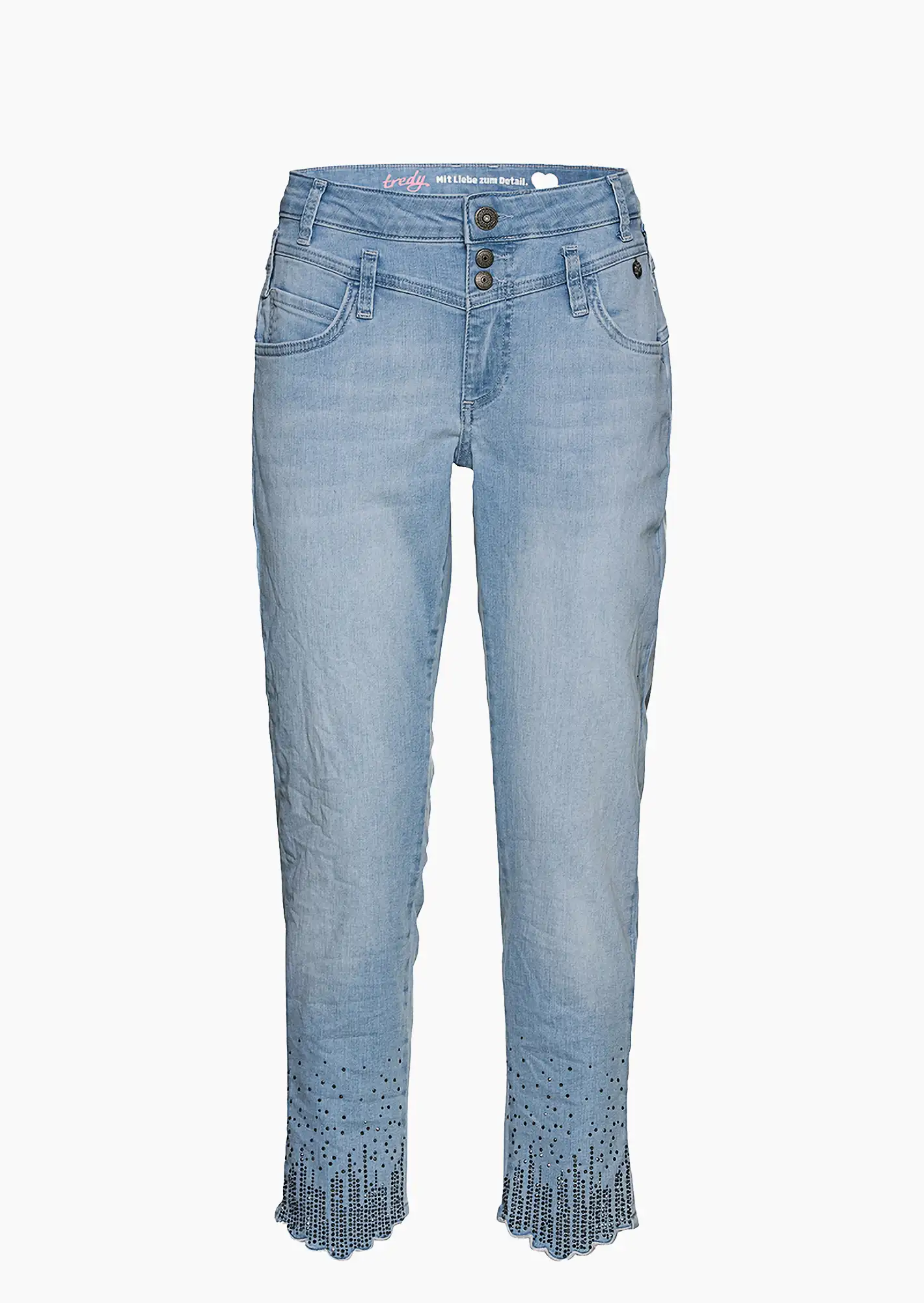 Jeans mit Ziersteinen, bleached denim