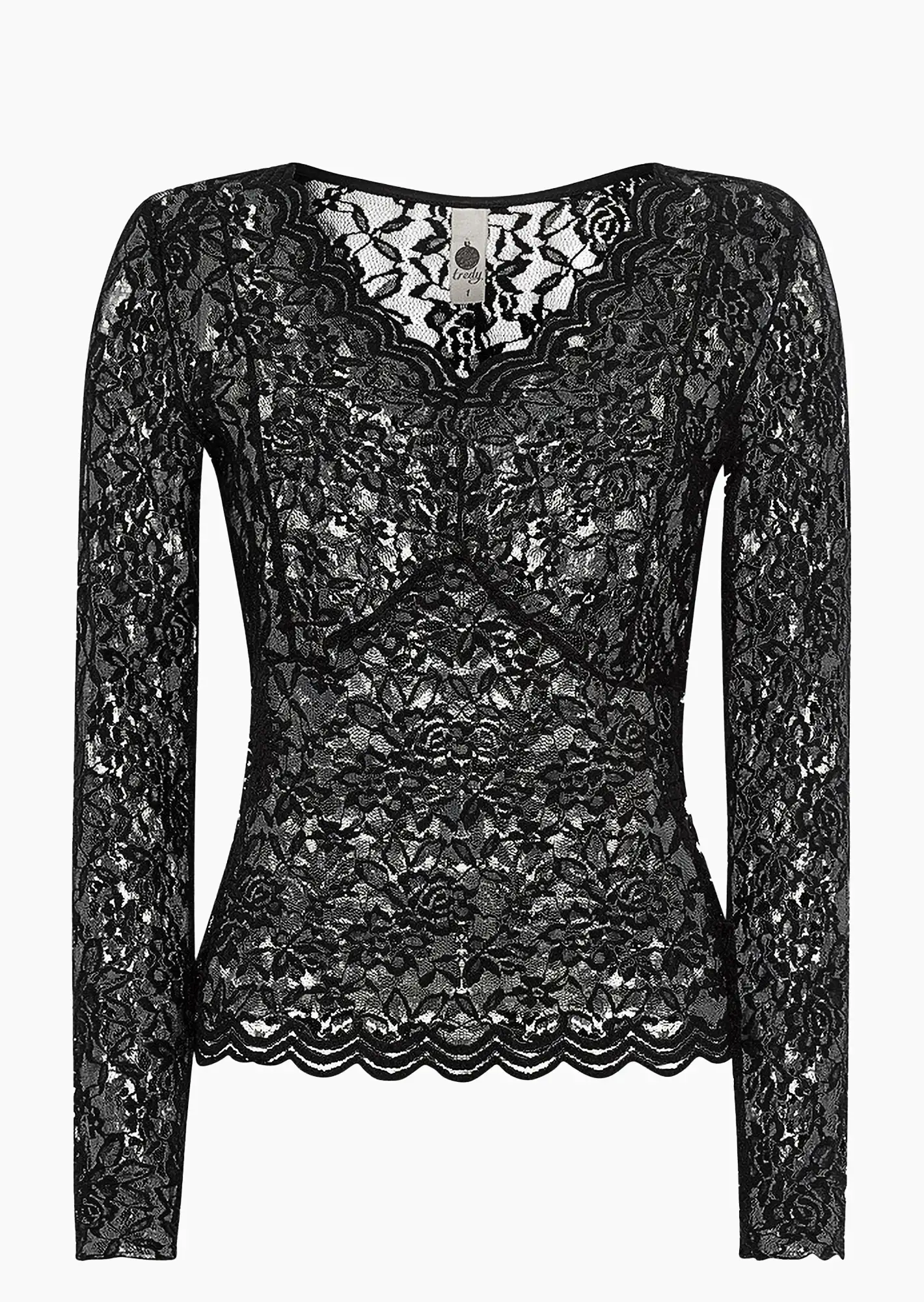 Langarmshirt aus Spitze, schwarz