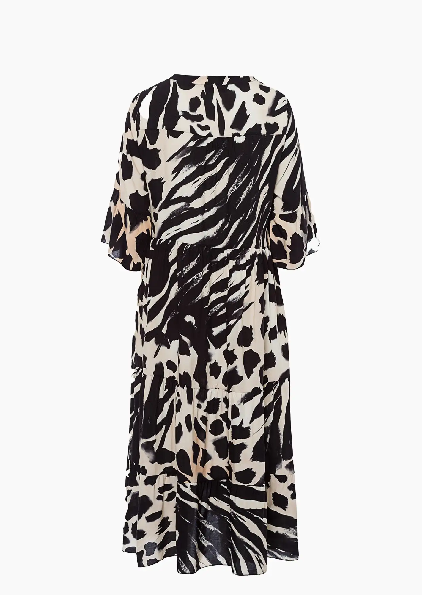 Maxikleid mit Volants, schwarz-crema