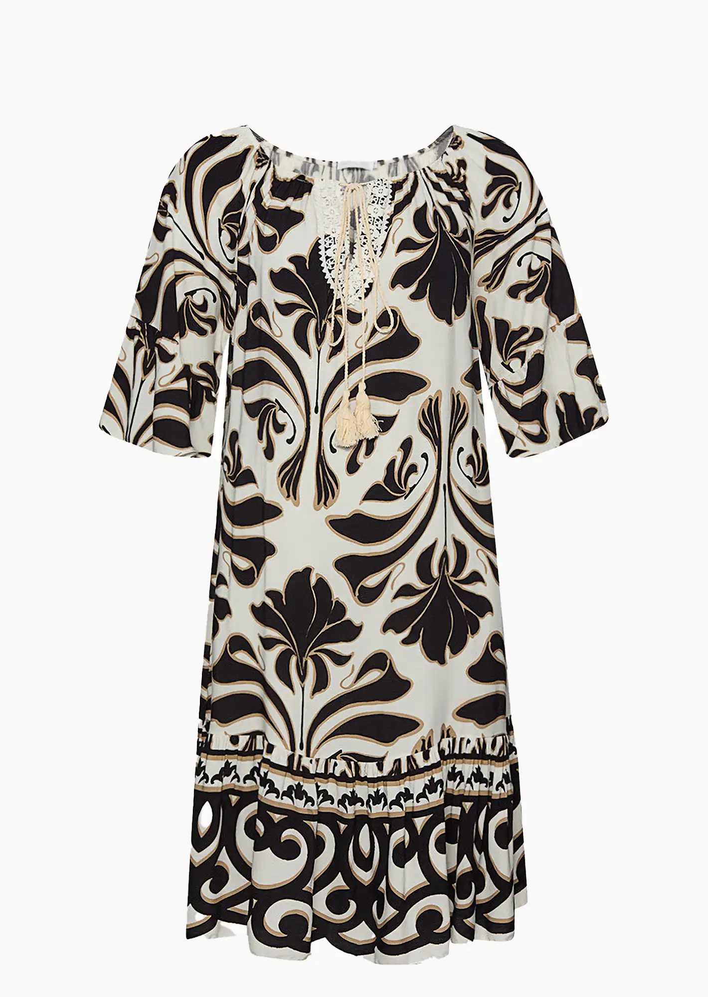 Kleid im Alloverprint, schwarz-offwhite