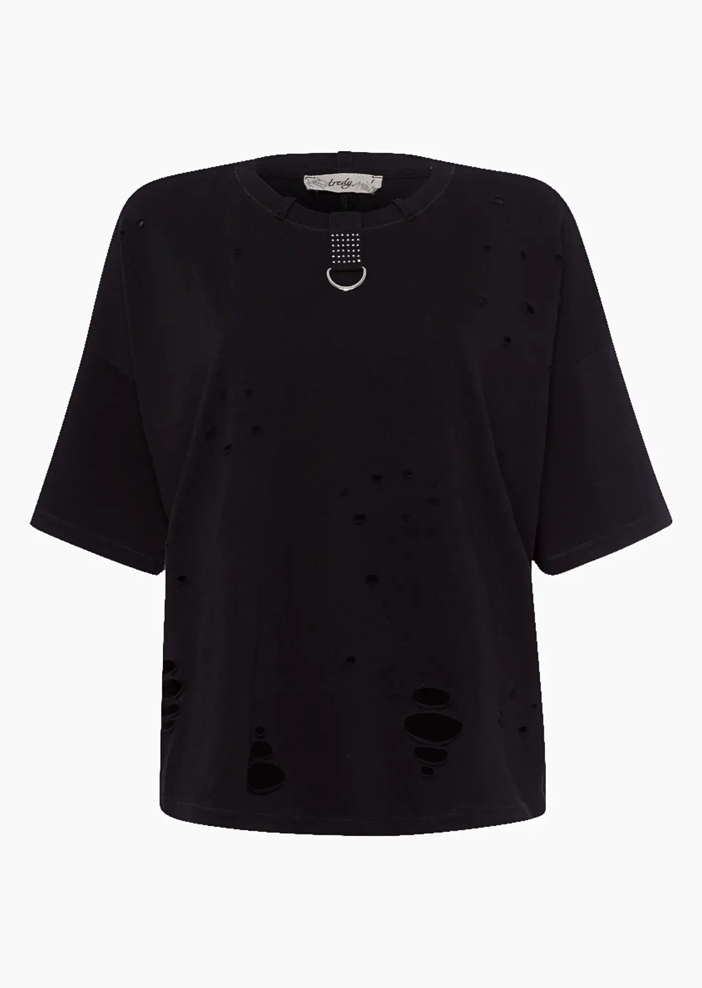 Shirt mit Loch-Optik, schwarz