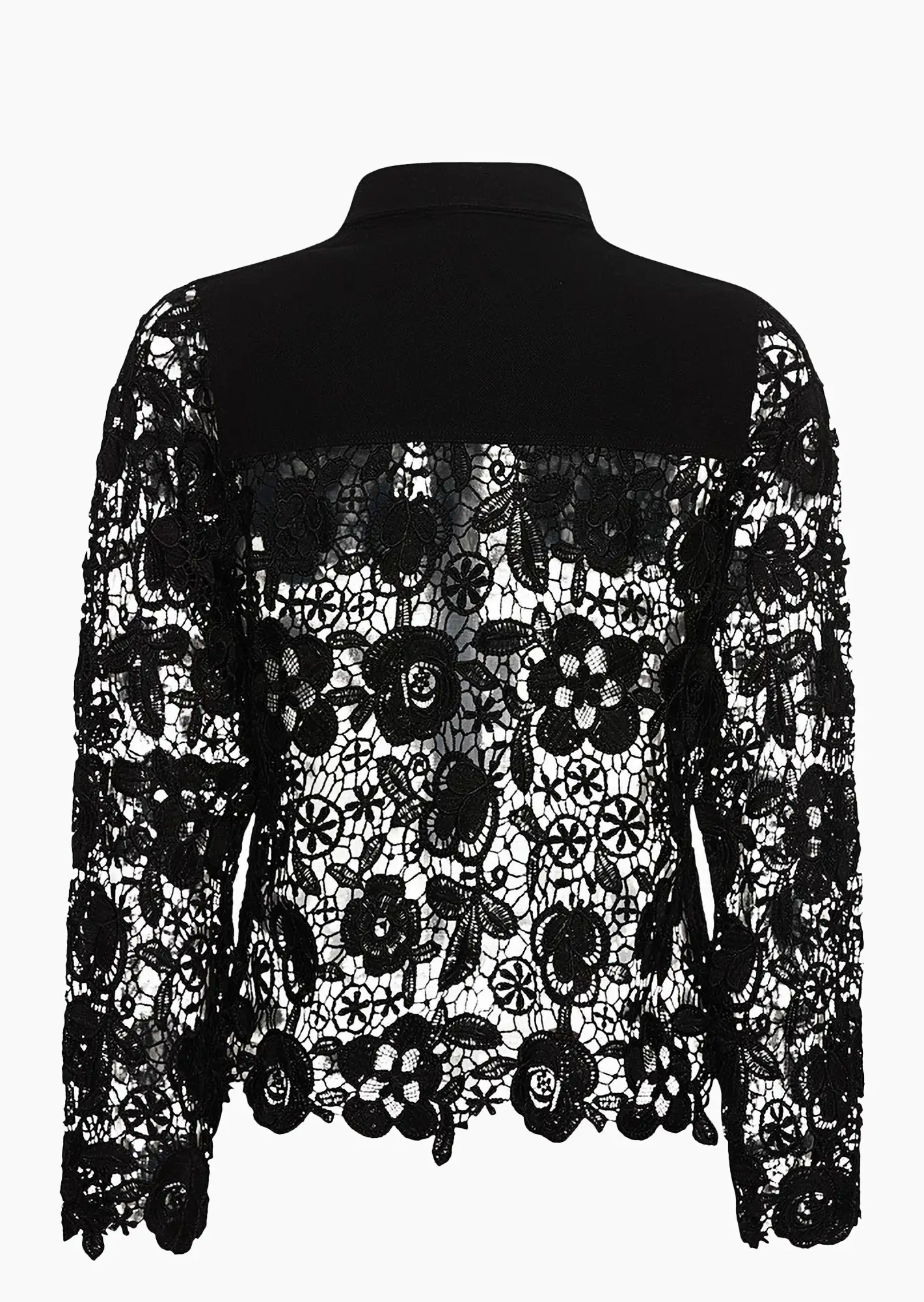 Jeansjacke mit Häkelspitze, schwarz