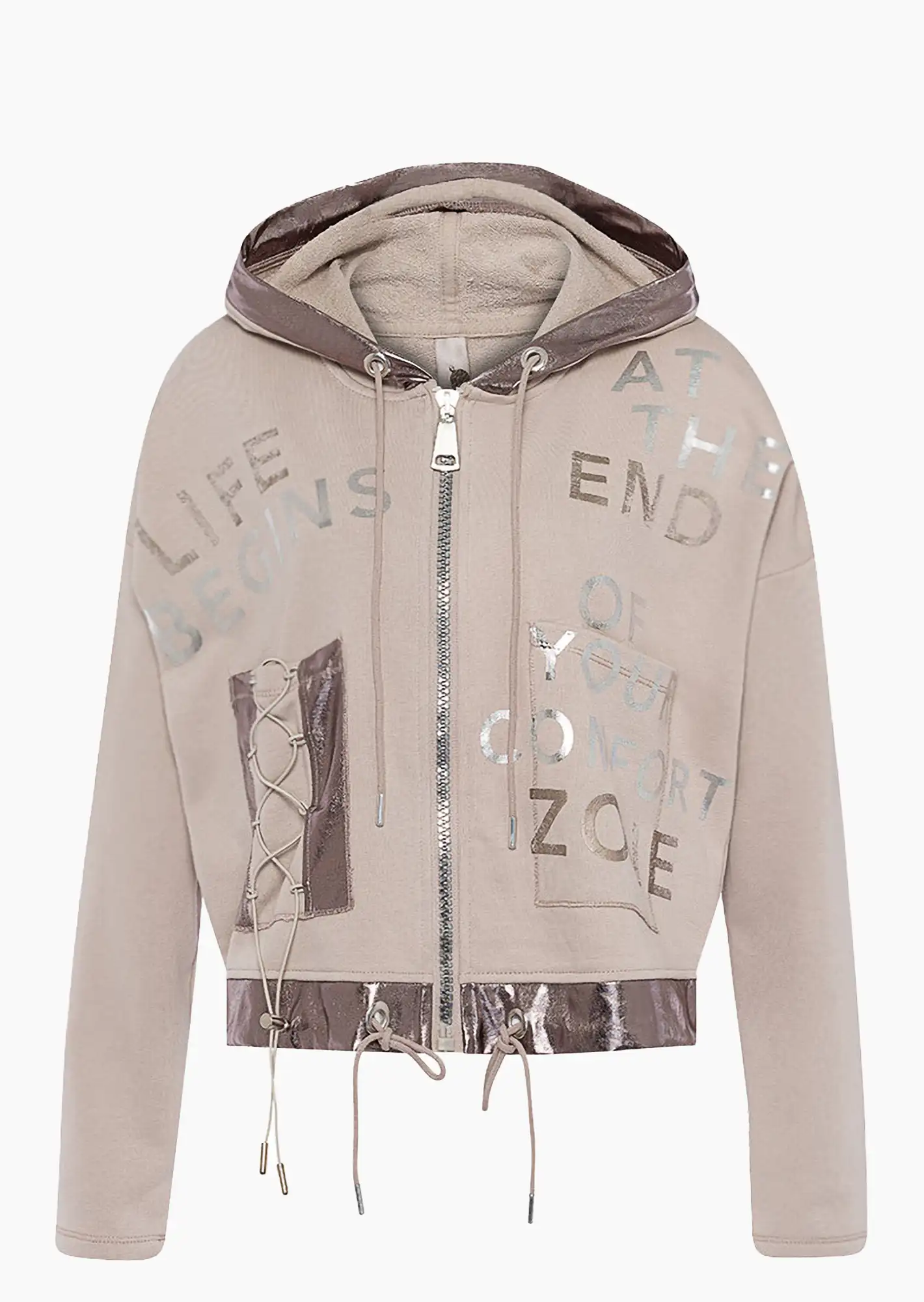 Sweatjacke 'Life begins', kitt