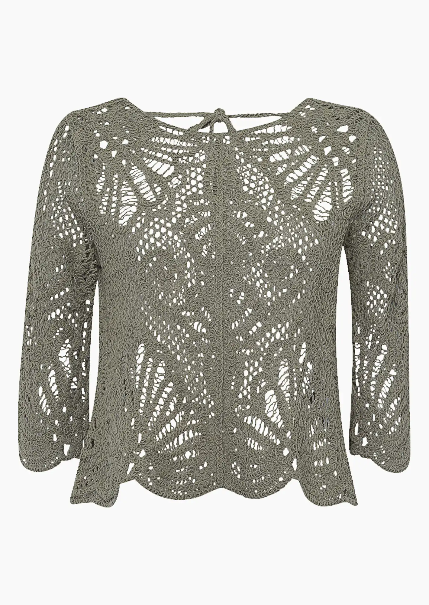 Pullover in Häkel-Optik, khaki