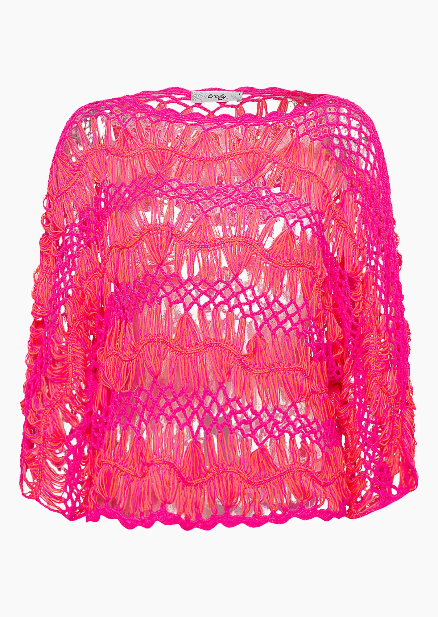 Crochet-Pullover 'Wellen', neon lobster