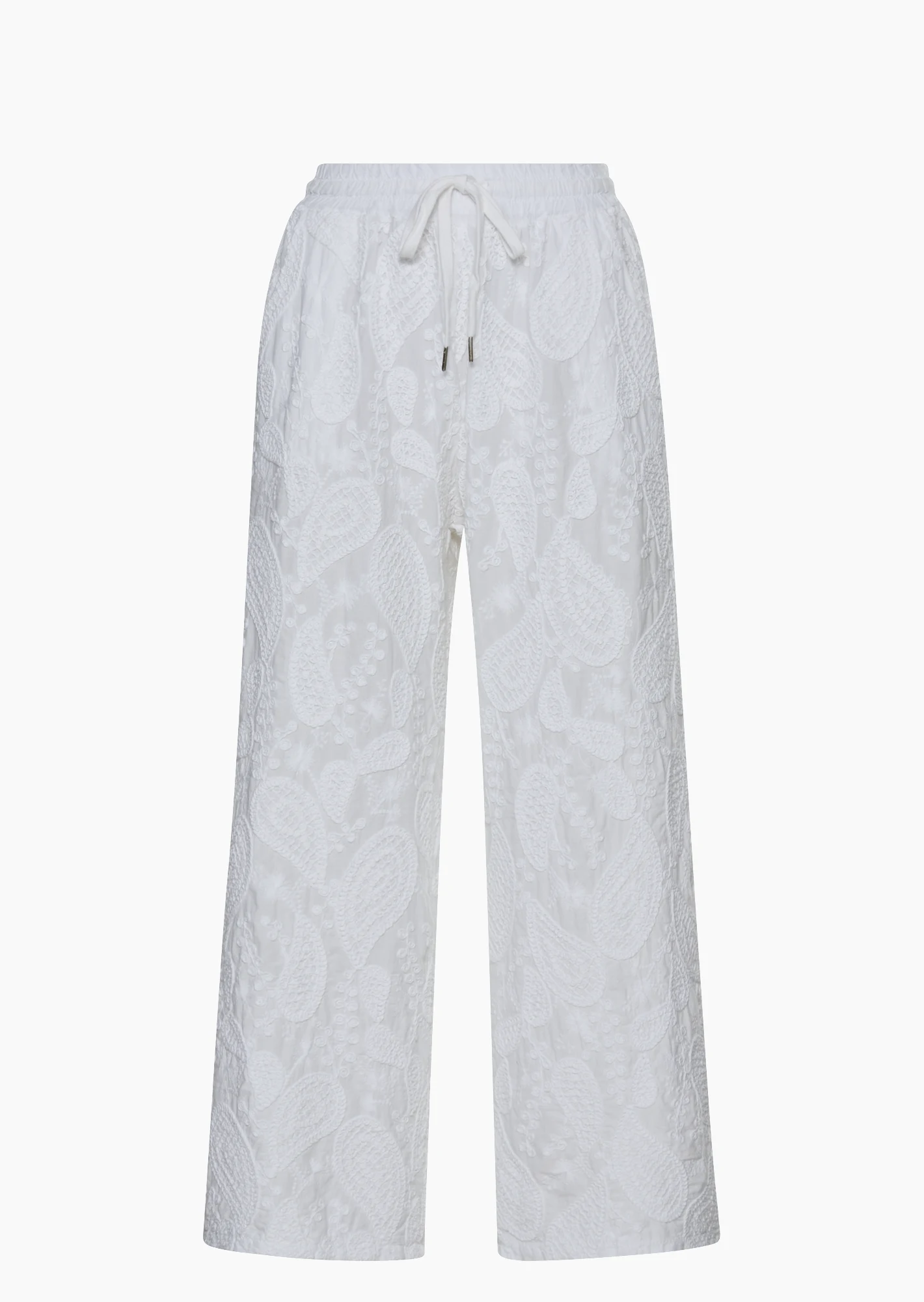 Wide Leg Hose bestickt, weiß