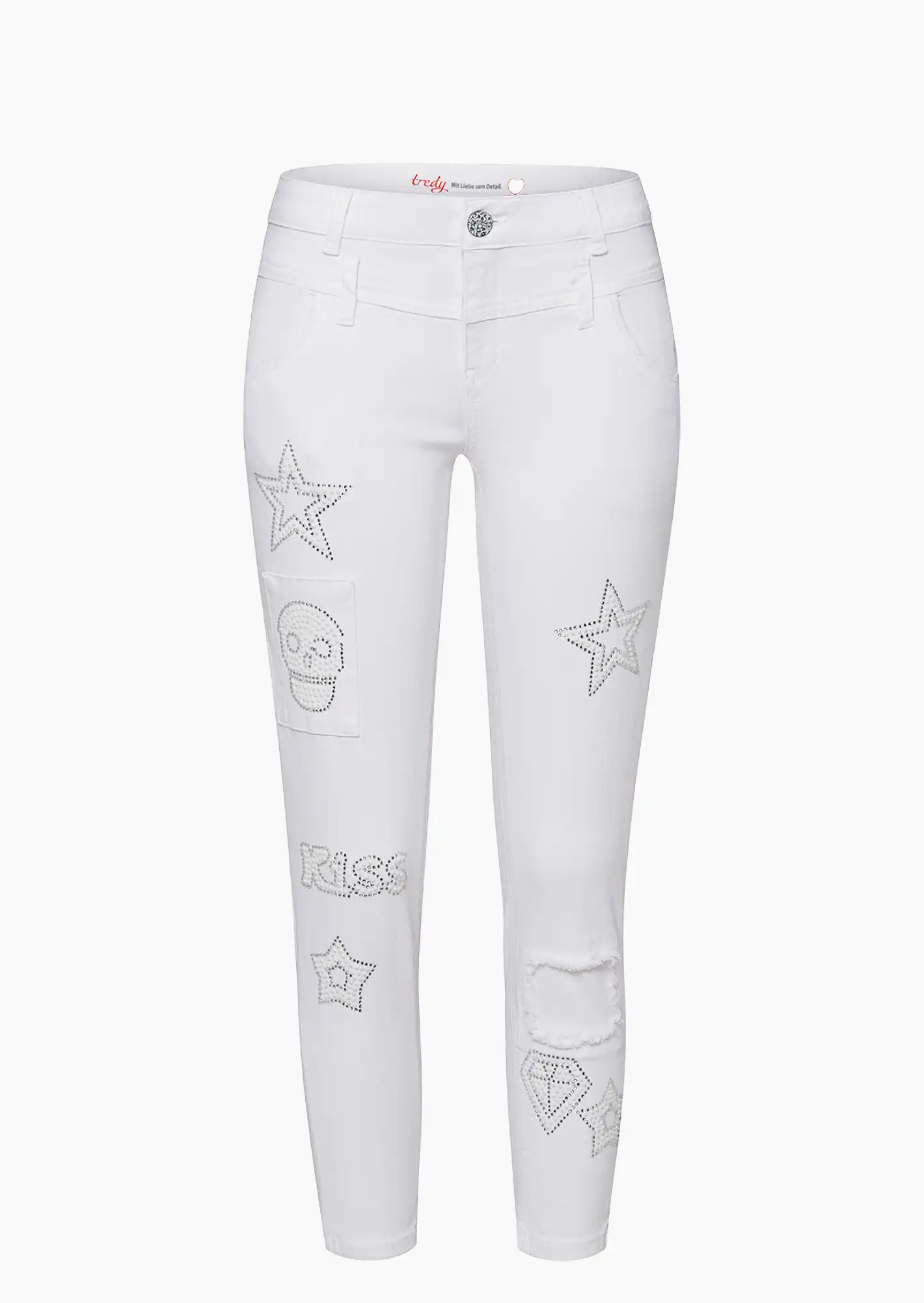 Jeans mit Ziersteinpatches, weiß