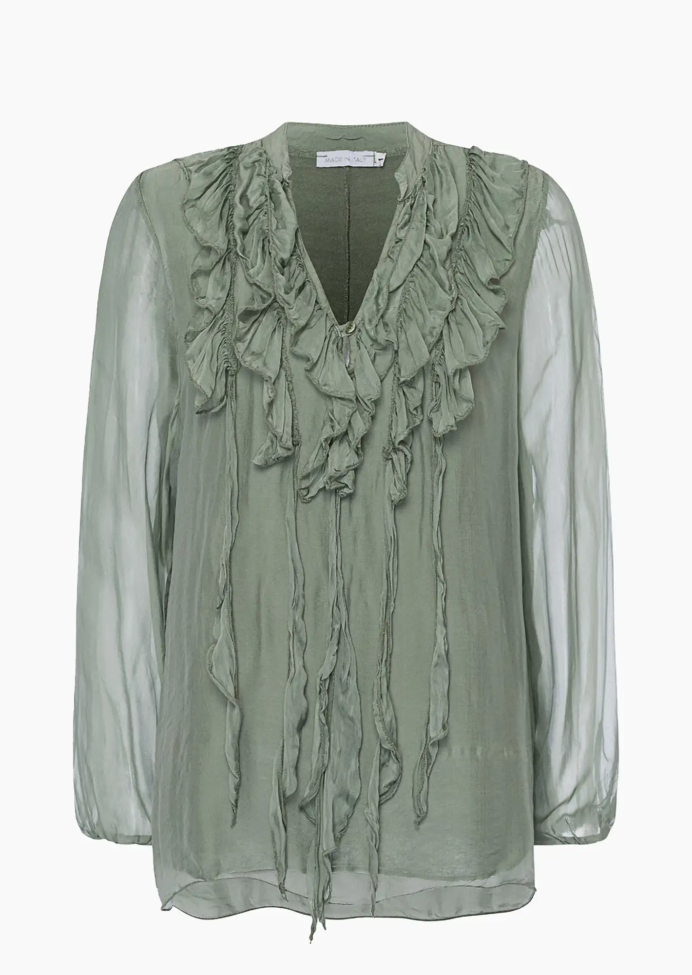 edle Bluse mit Rüschen, khaki