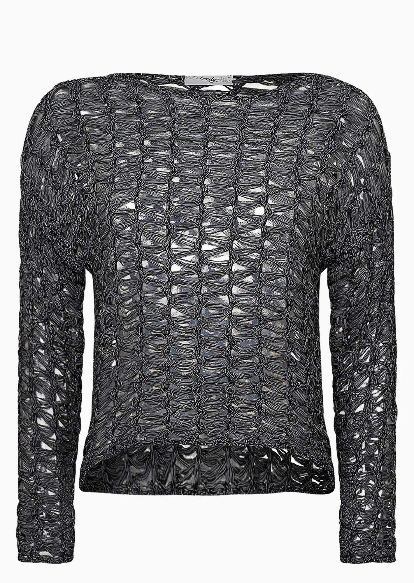 Lochstrickpullover, schwarz-melange