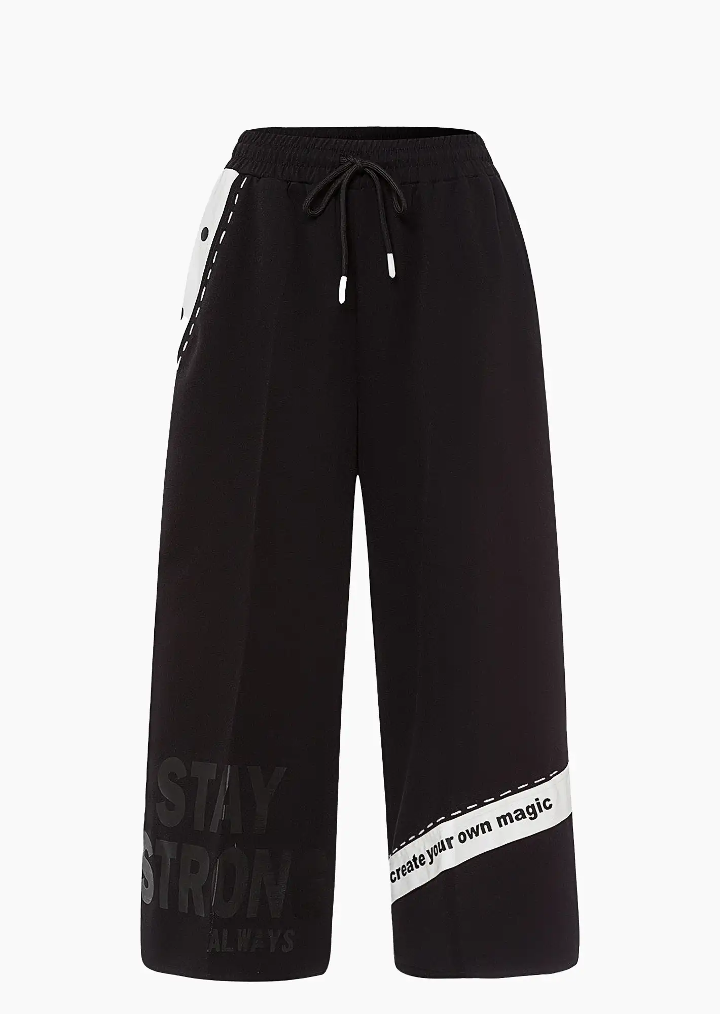 Wide Leg Hose 'Stay strong', schwarz