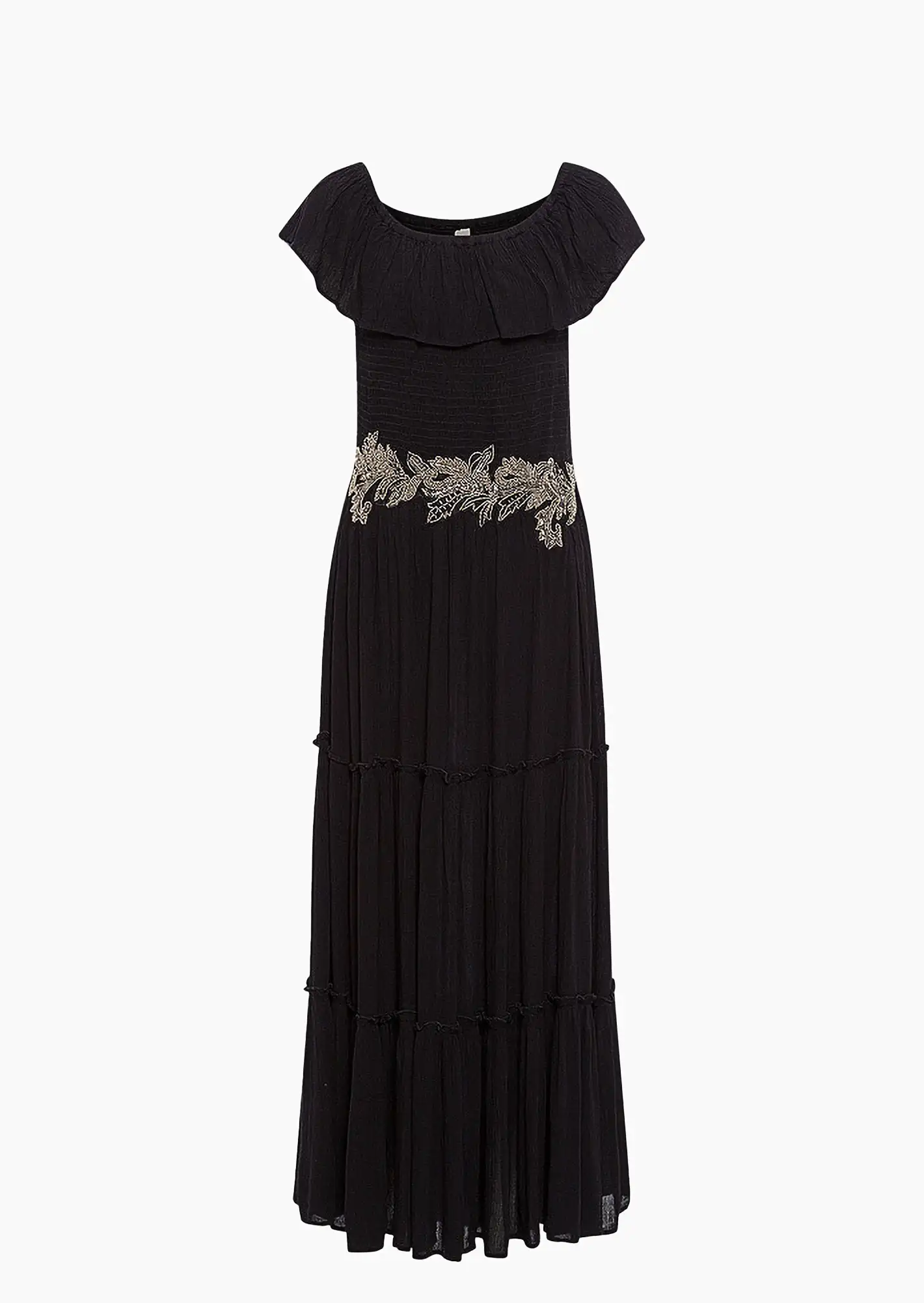 Maxikleid mit Perlen, schwarz