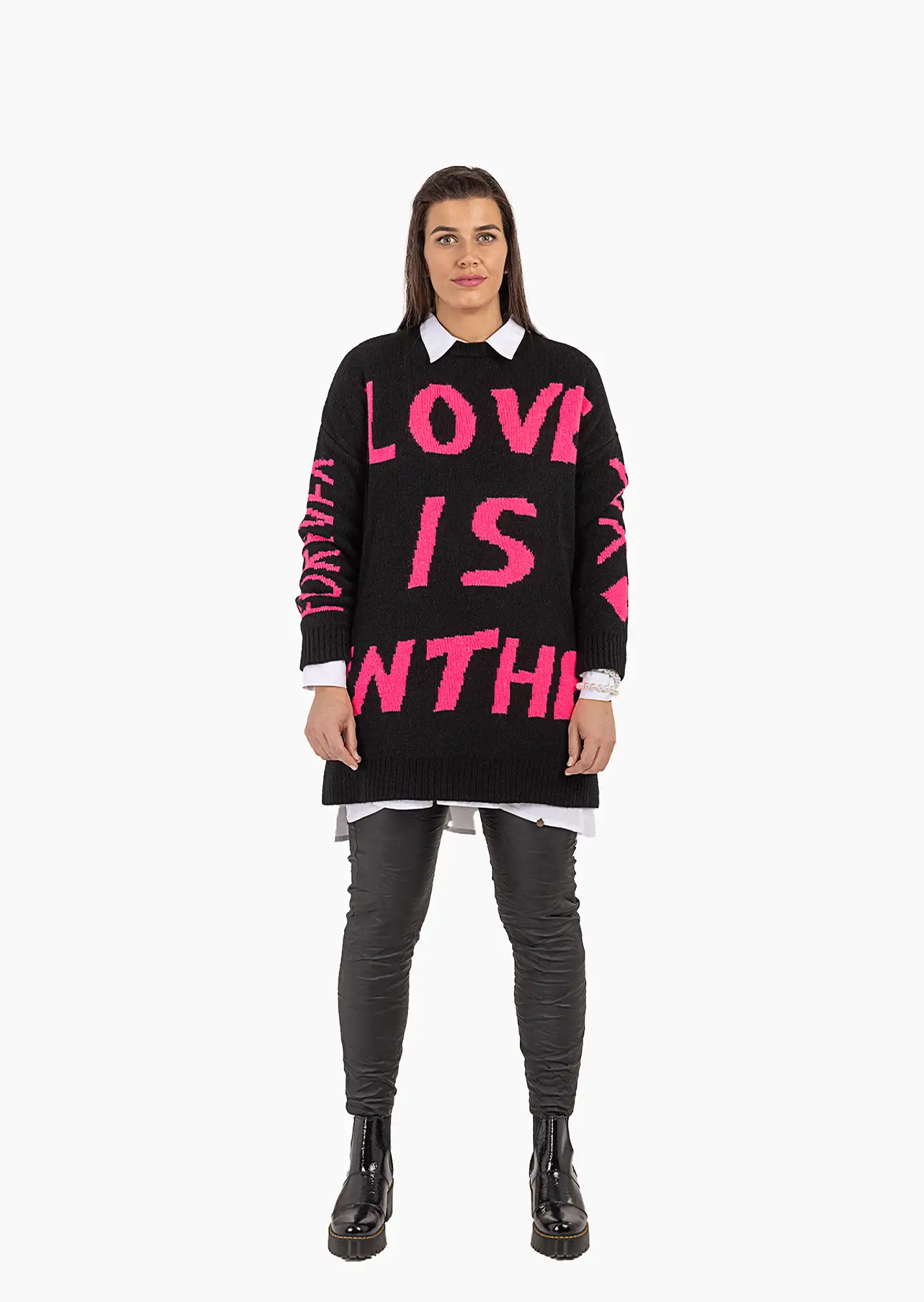 Strickpullover, schwarz-pink