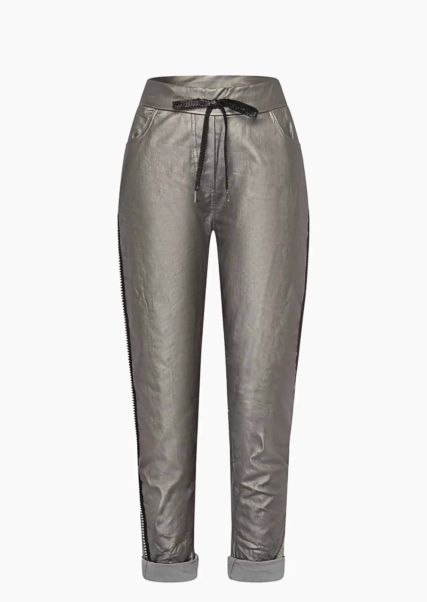 Joggpants in Leder-Optik, metallic