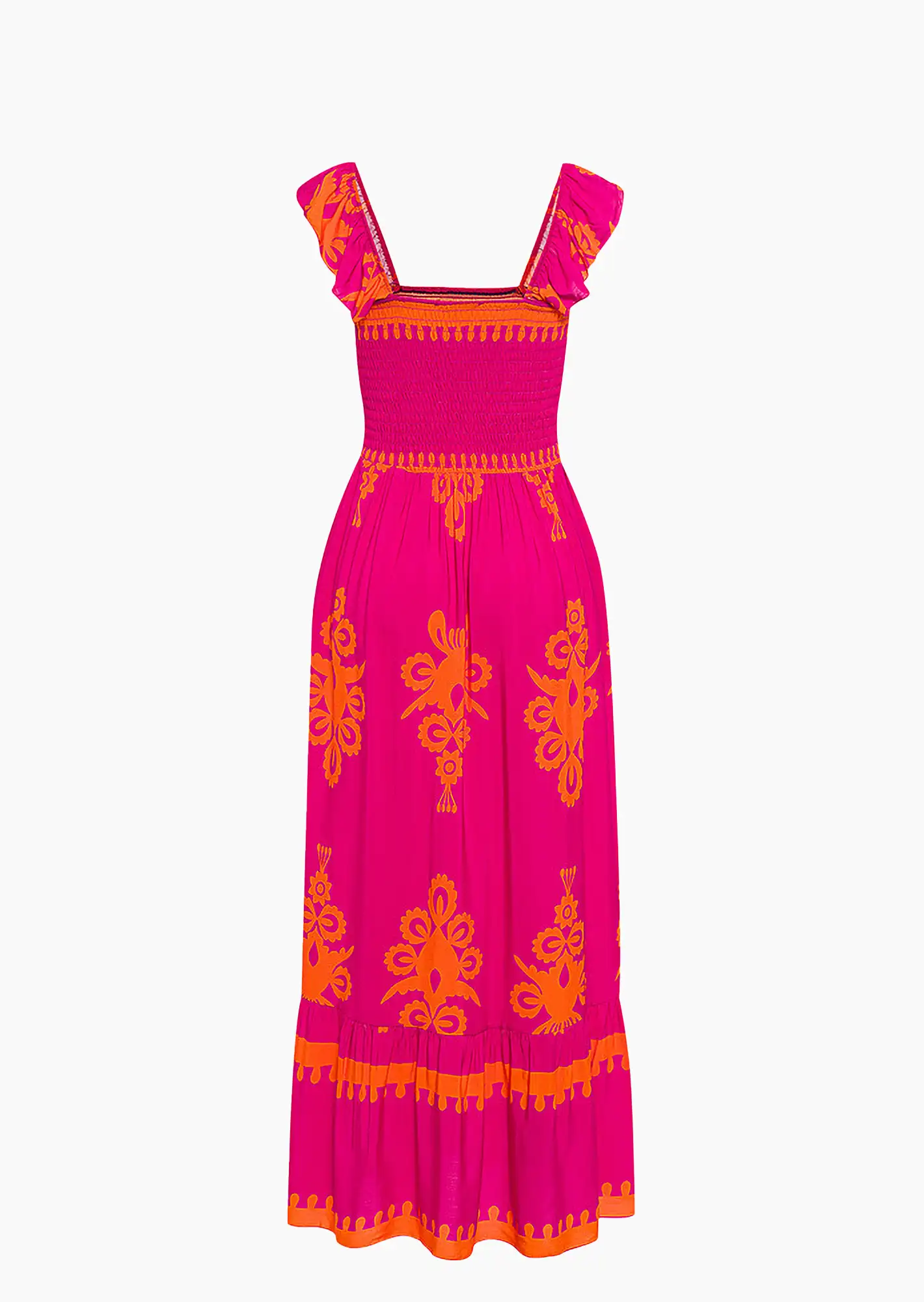 Kleid mit Volant, pink-orange