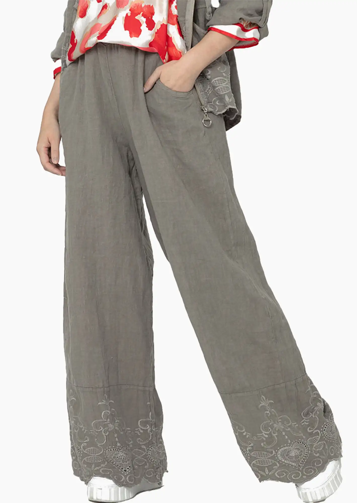 Wide Leg Leinenhose, fango