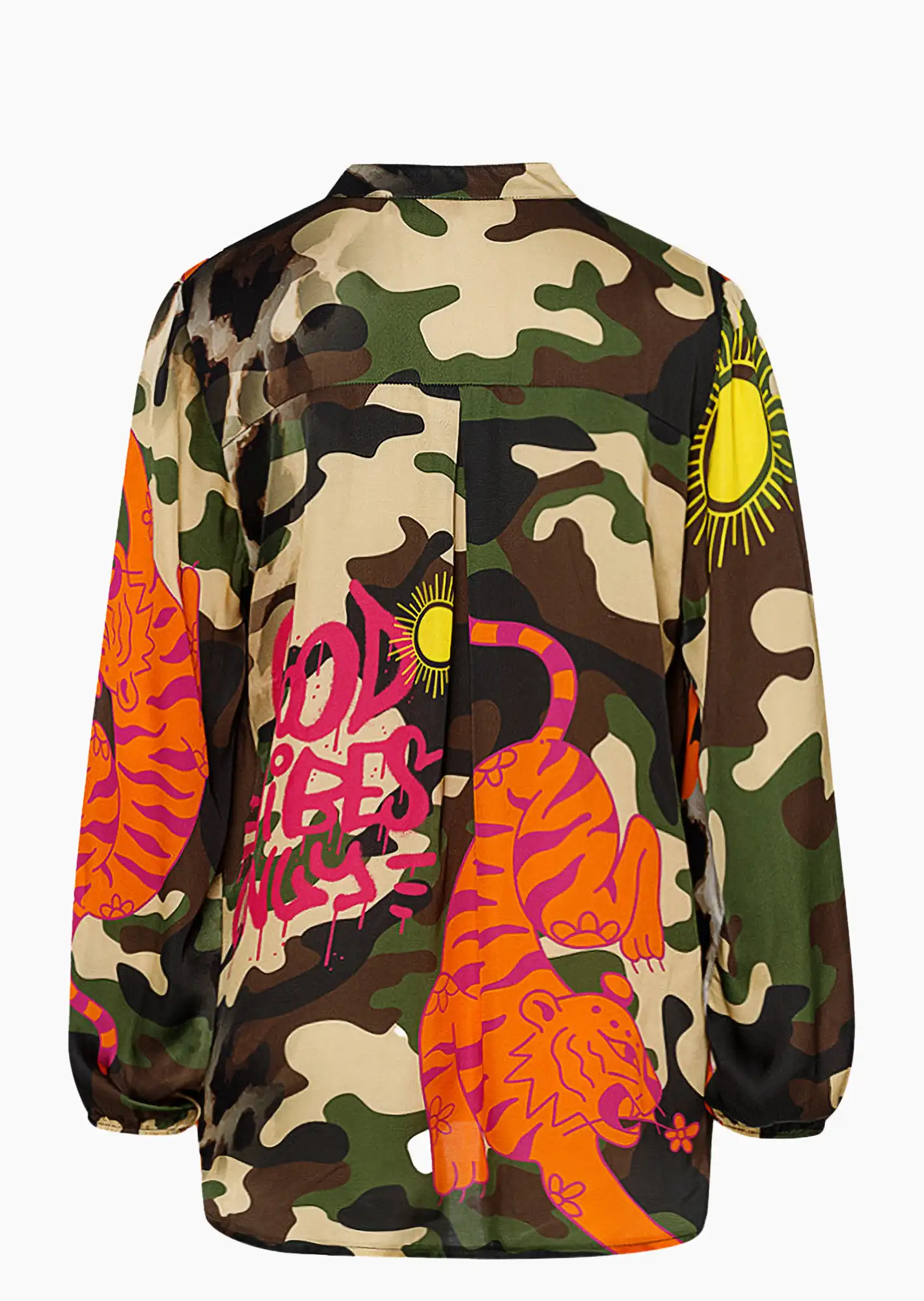 Bluse im Alloverprint 'Good vibes', oliv