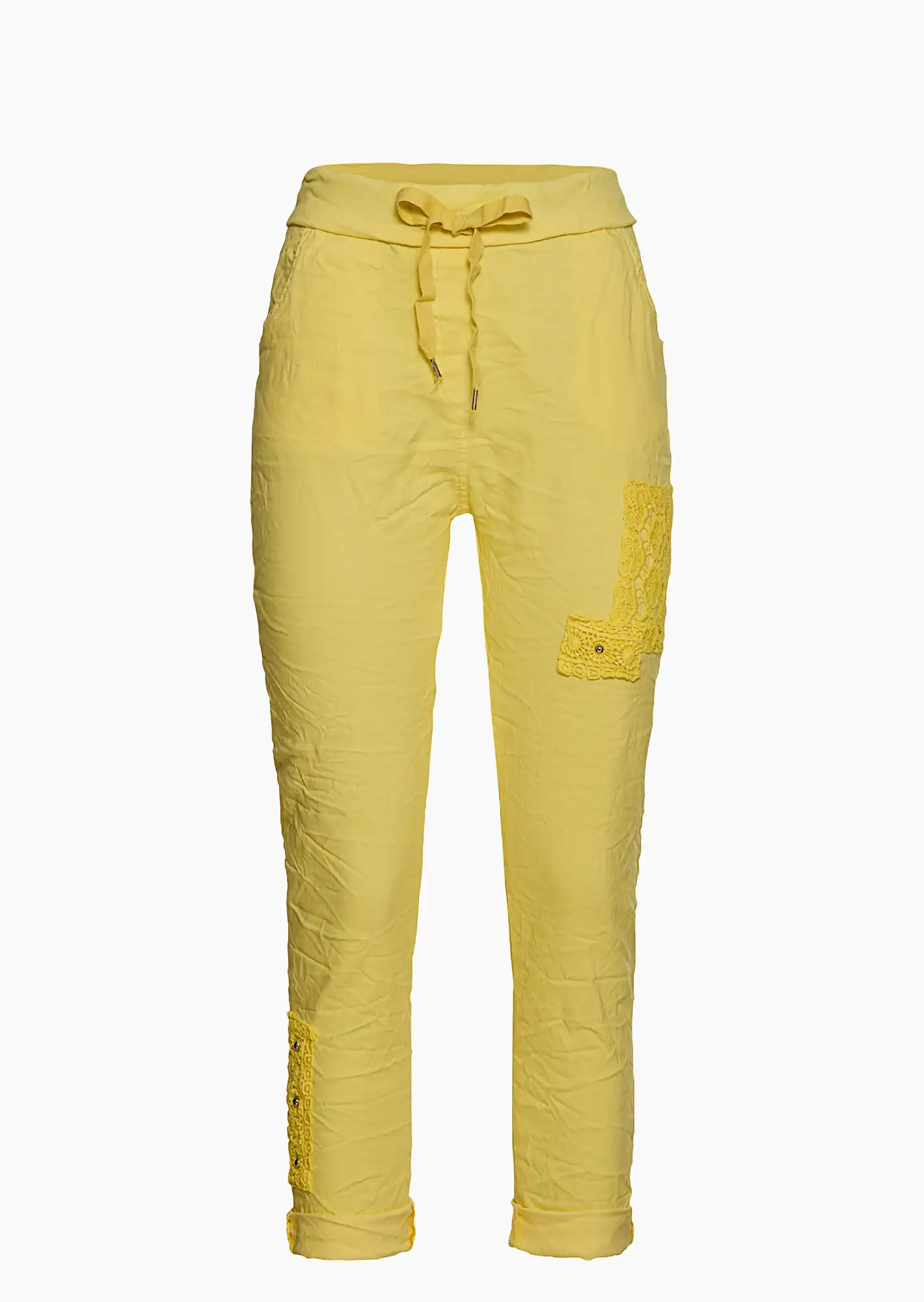 Joggpants mit Häkelpatches, butter yellow