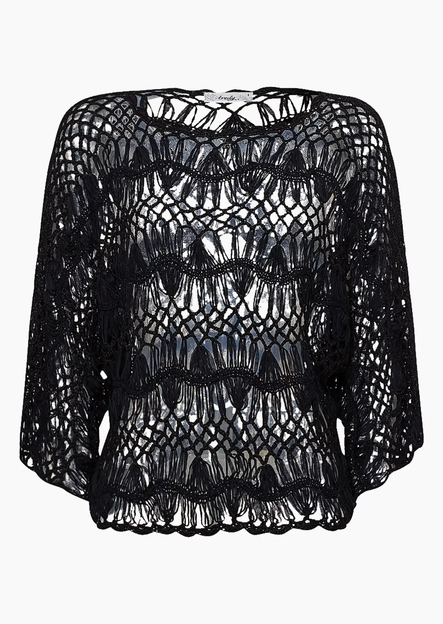Crochet-Pullover 'Wellen', schwarz