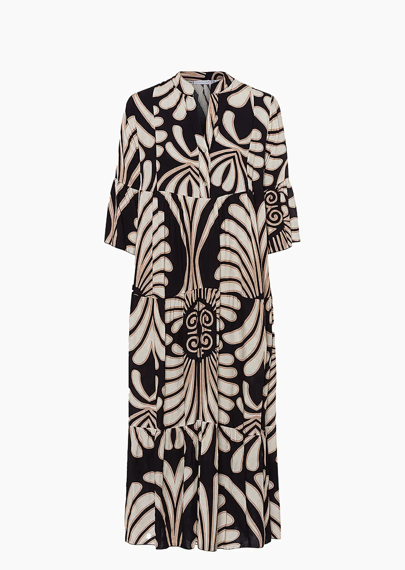 Maxikleid im Alloverprint, schwarz-beige