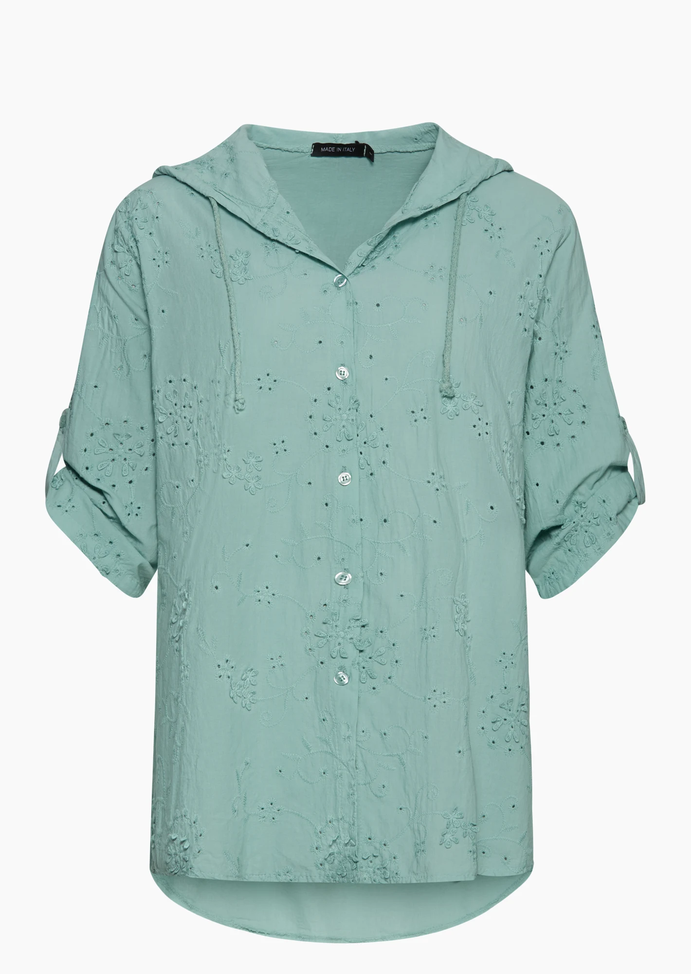 Bluse mit Lochstickerei, misty green