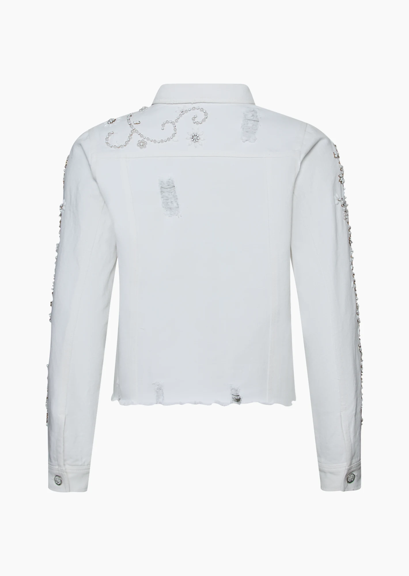 Jeansjacke mit Perlen, weiß