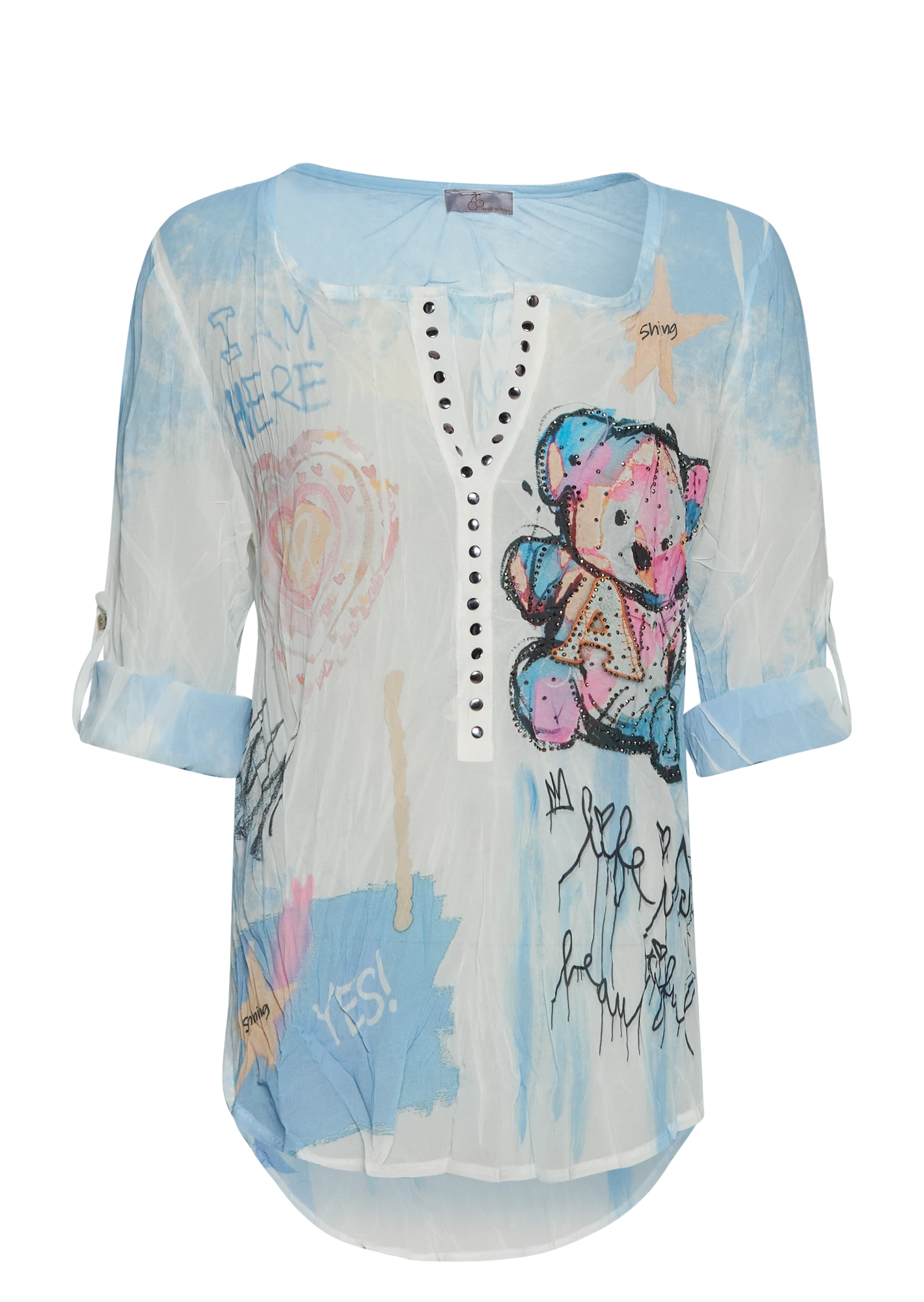 Bluse 'Bärchen', blau-weiß