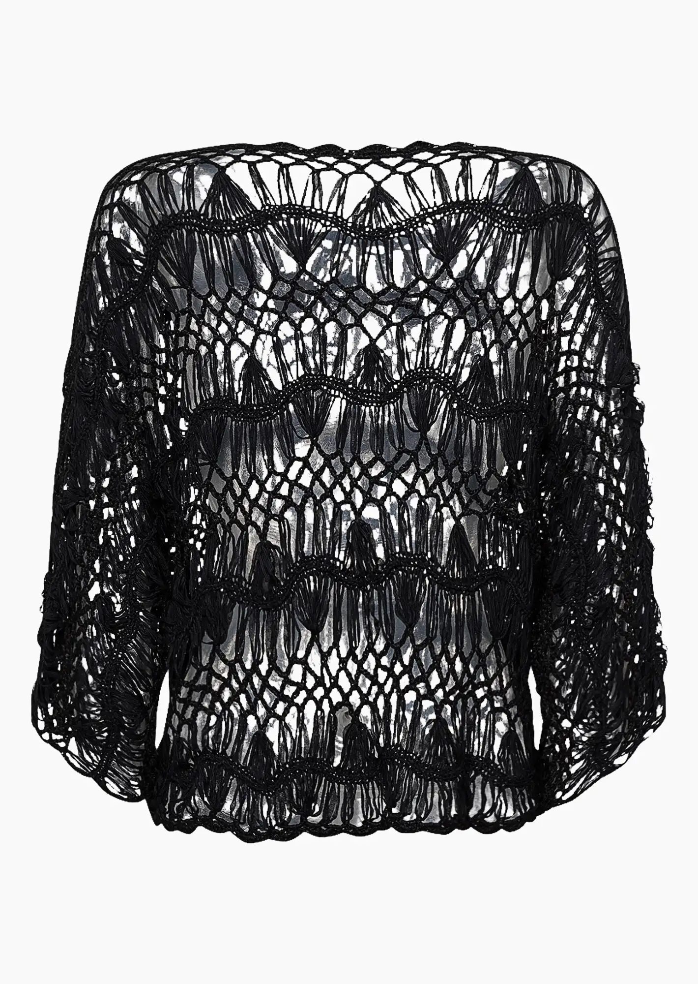Crochet-Pullover 'Wellen', schwarz