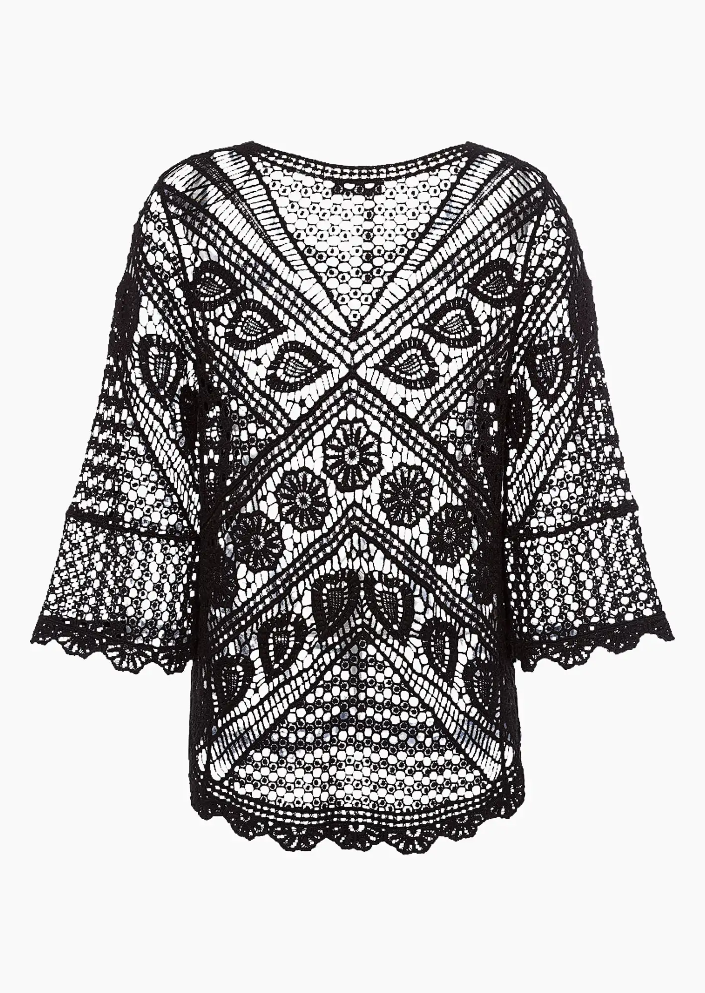 Pullover in Häkel-Optik, schwarz
