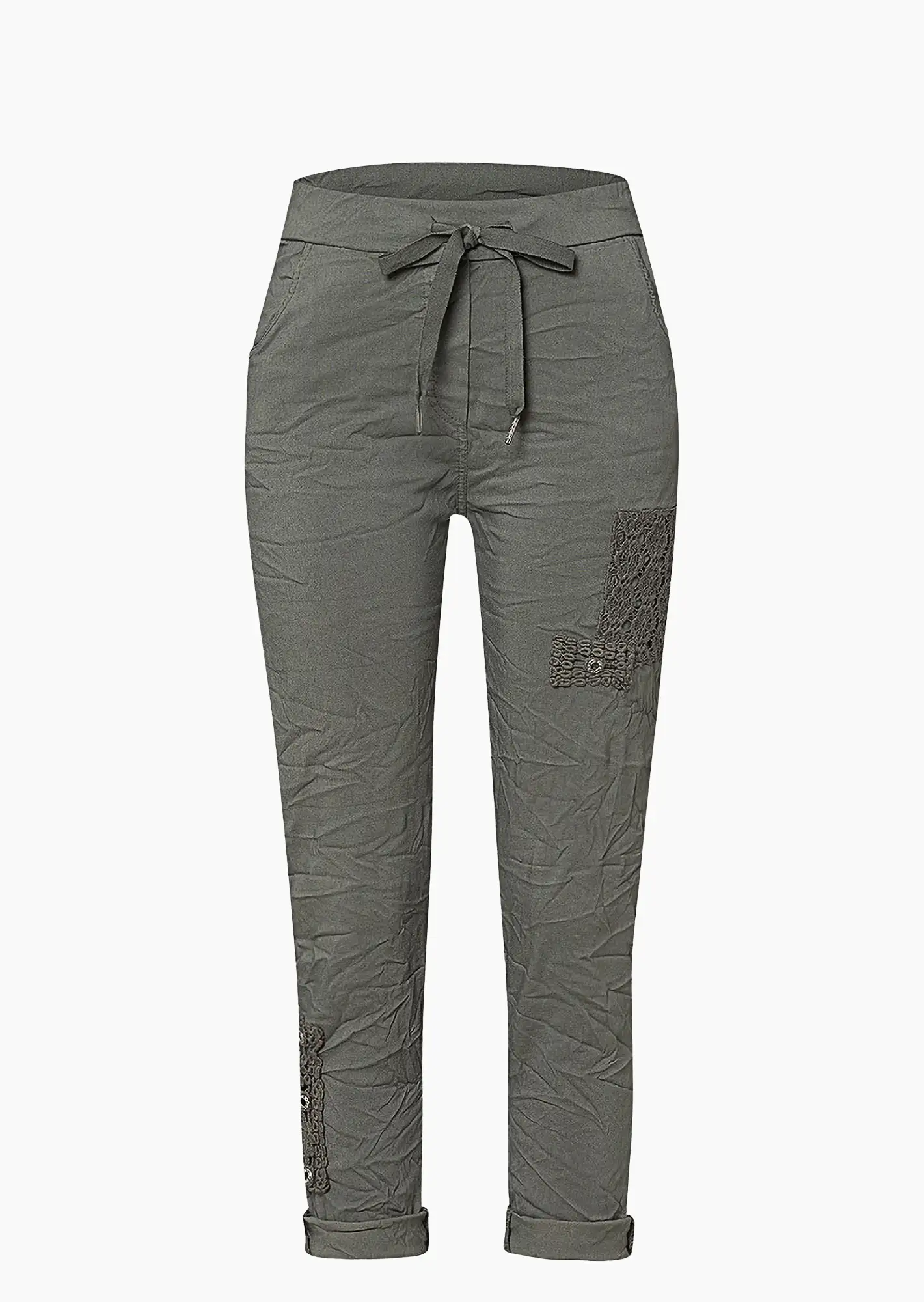 Joggpants mit Häkelpatches, khaki