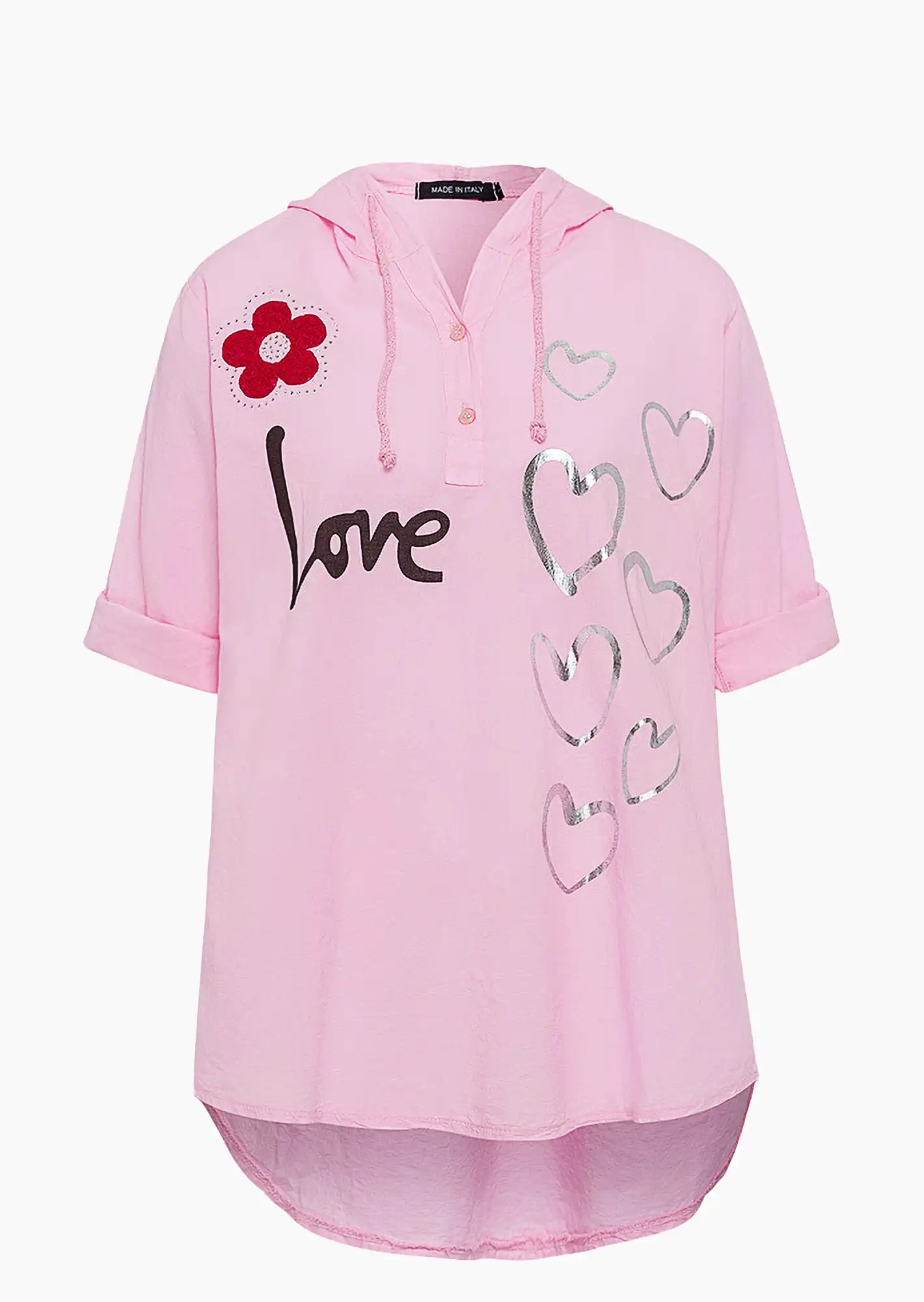 Bluse 'Love', pink fluro