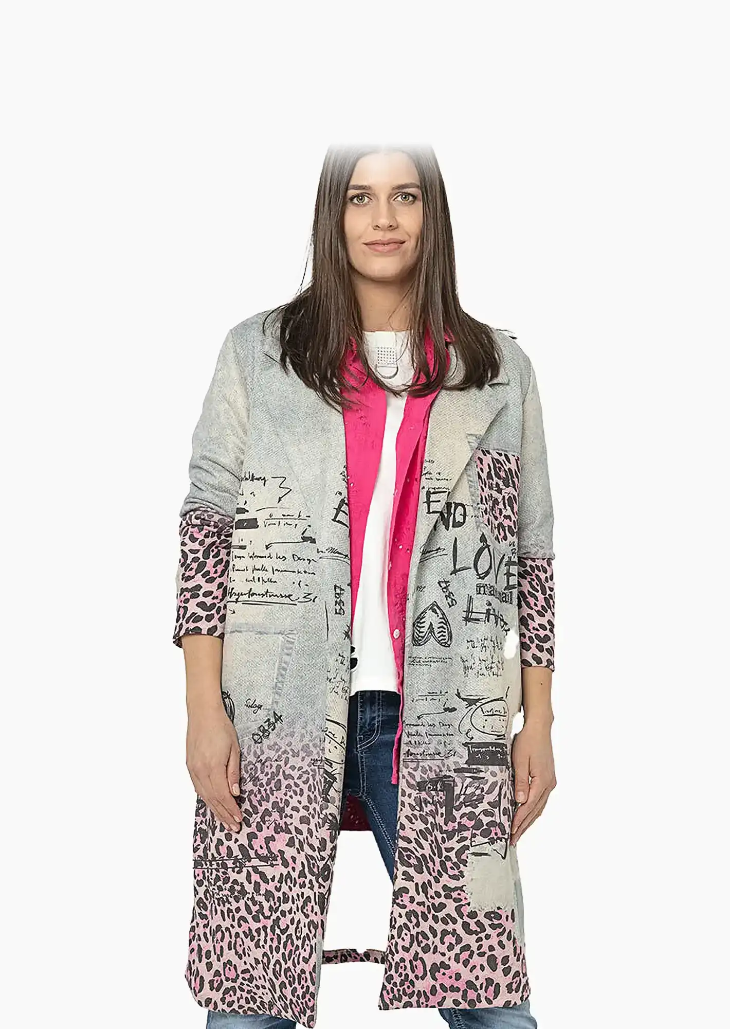 Mantel im Alloverprint, blue denim