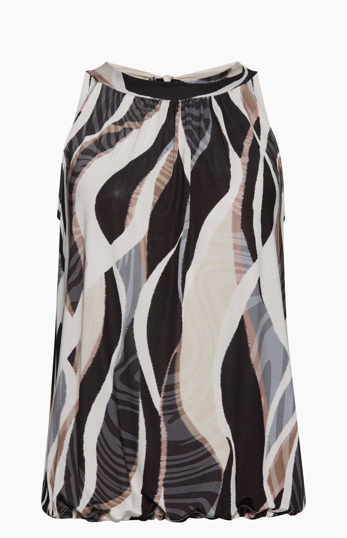 Neckholdertop gemustert, schwarz-beige