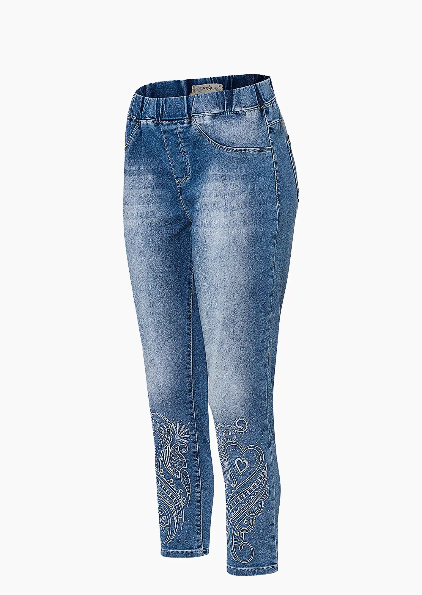 Jeggings mit Stickerei, light blue denim
