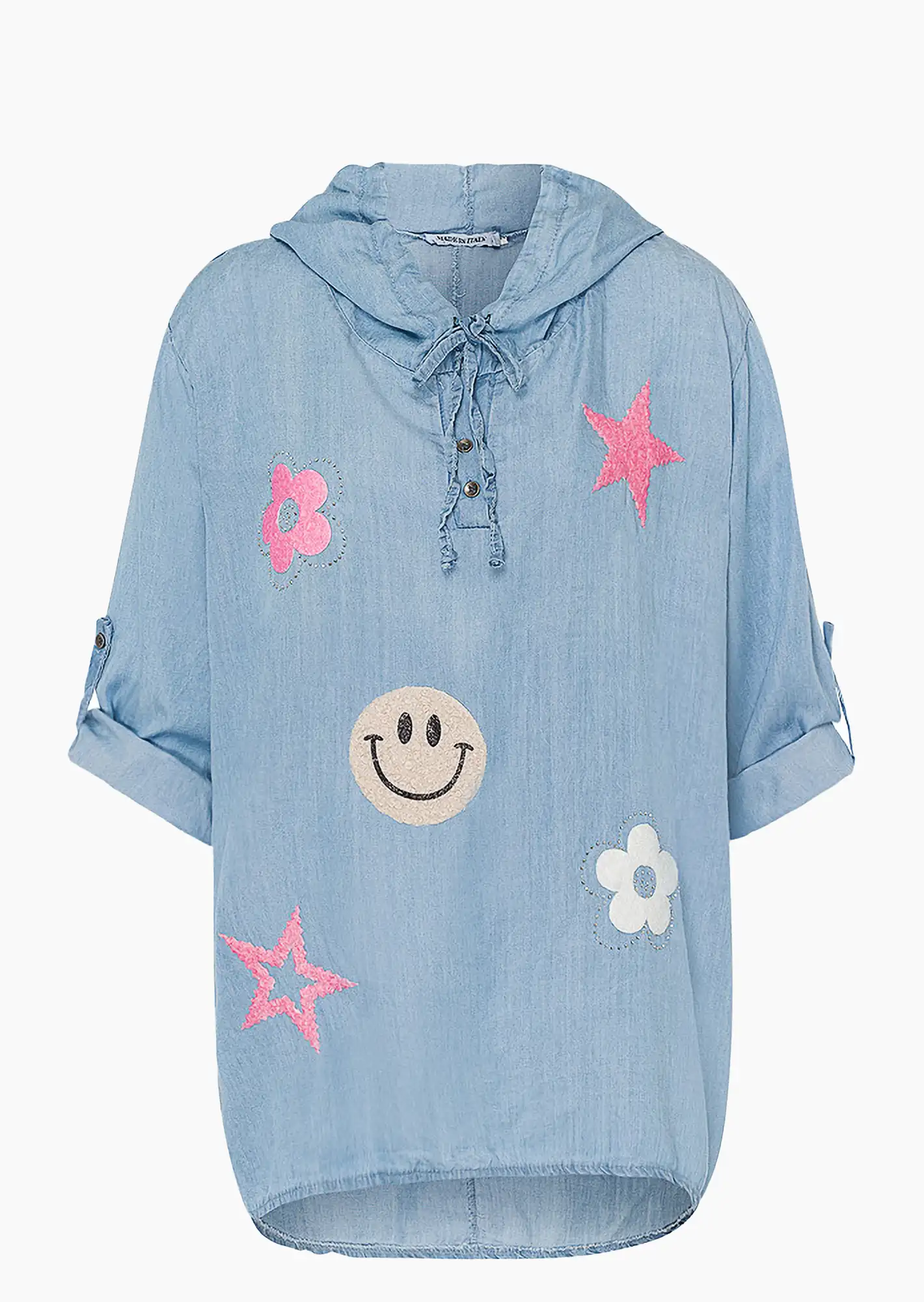 Bluse mit Patches, bleached denim