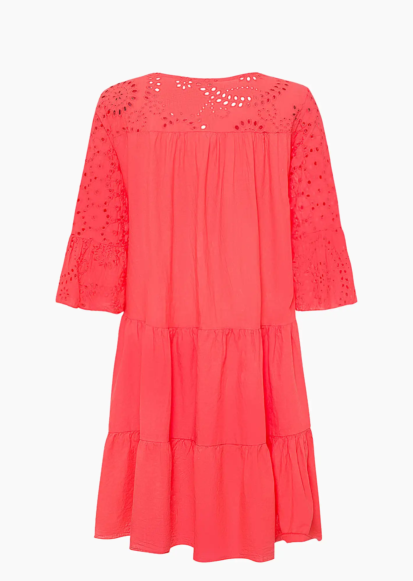 Kleid mit Lochstickerei, koralle