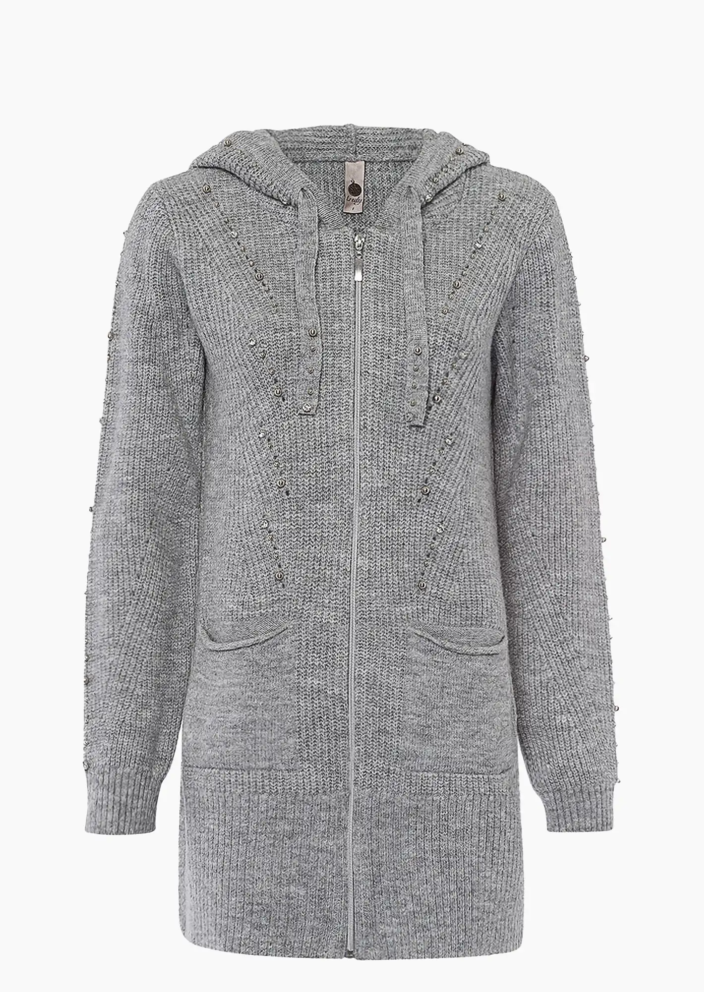 Strickjacke 'Perlen', silber-melange
