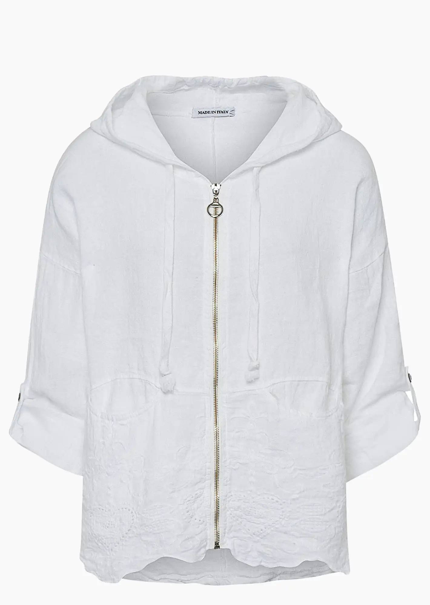 Leinenjacke mit Stickerei, weiß