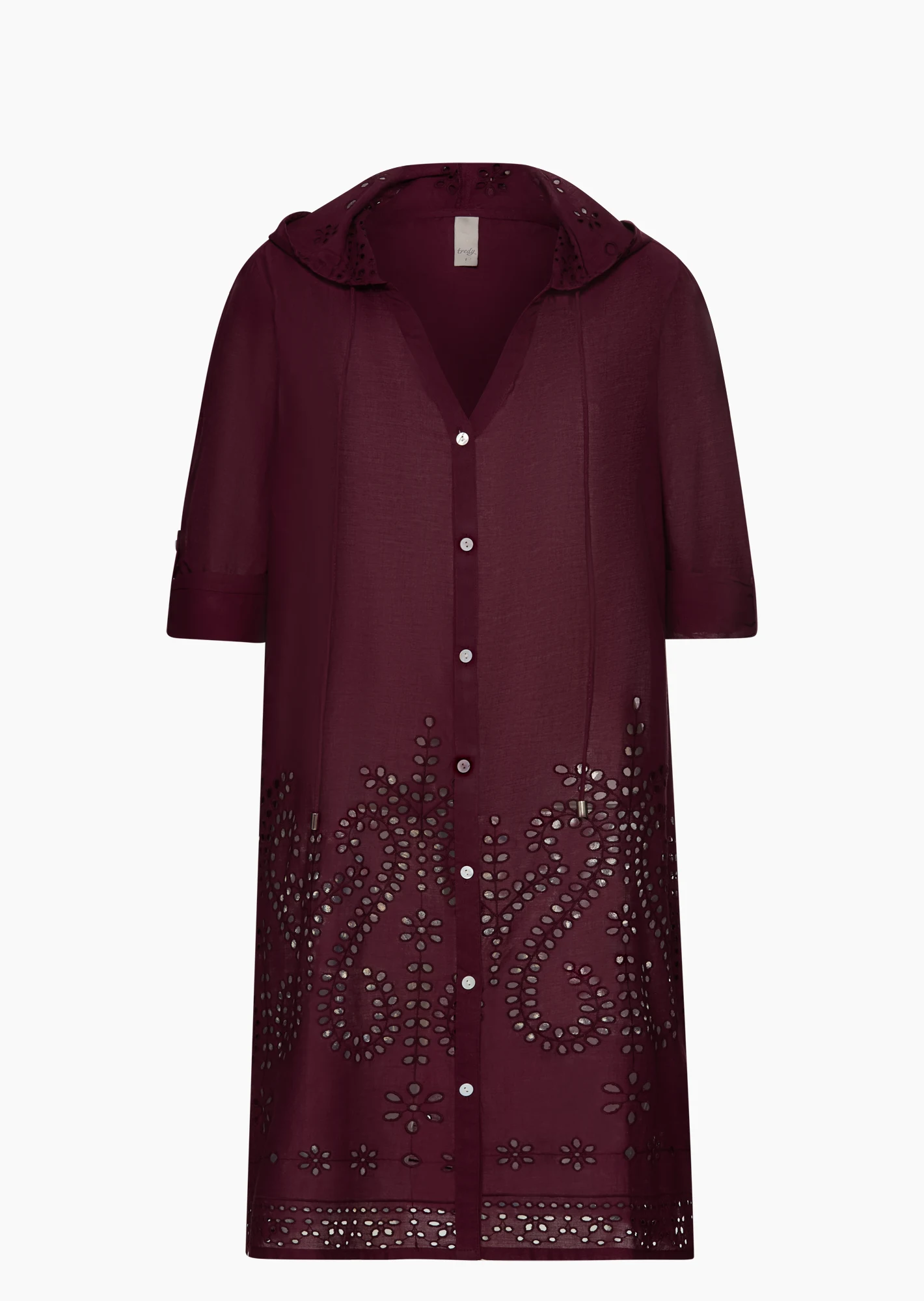 Hemdbluse mit Lochstickerei, burgund