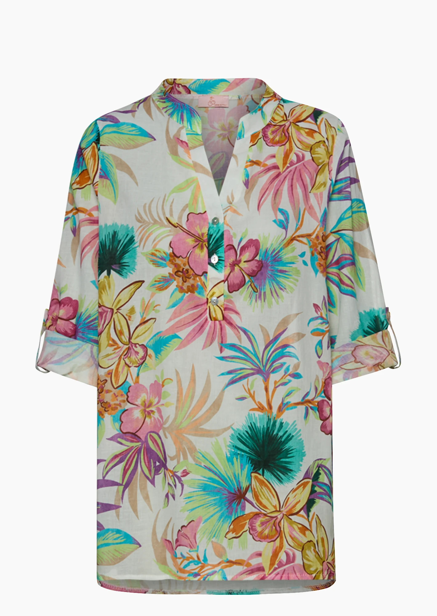 Bluse gemustert, weiß-bunt