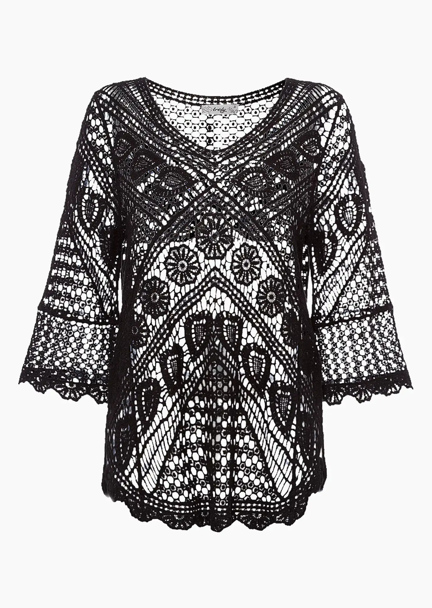 Pullover in Häkel-Optik, schwarz