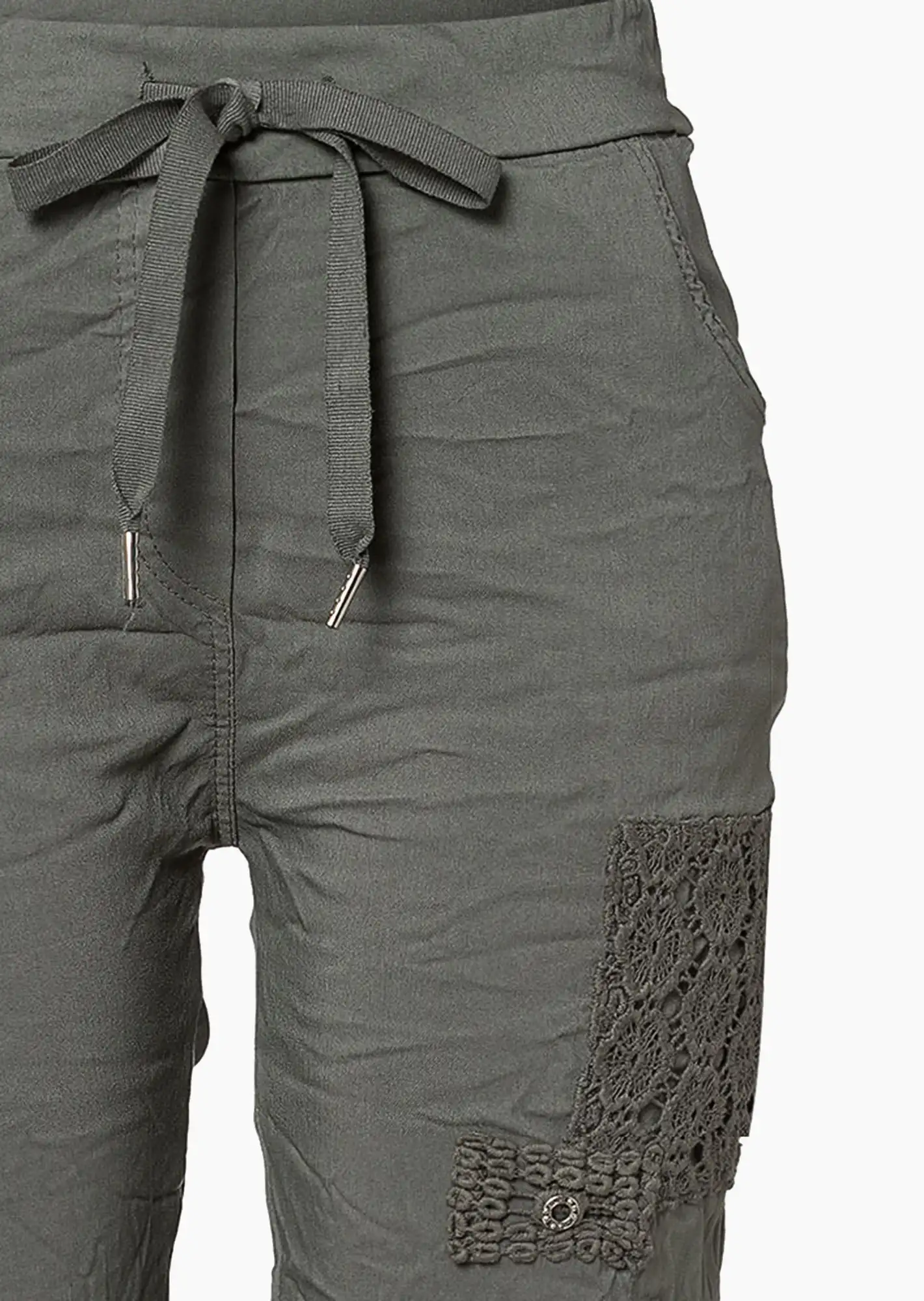 Joggpants mit Häkelpatches, khaki